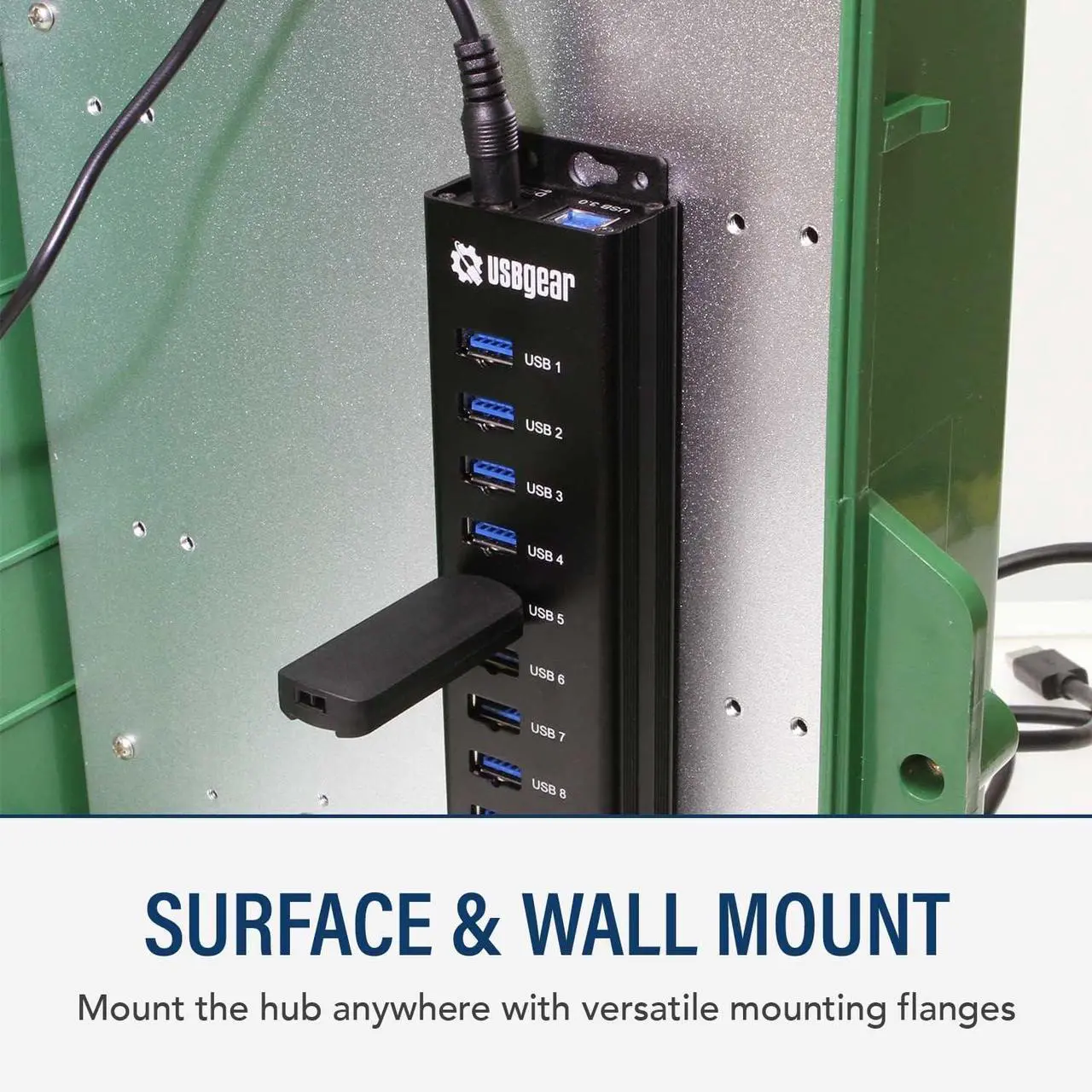 Alt view image 3 of 6 - 10-Port USB 3.2 Gen 1 Mountable Charging and SuperSpeed Data Hub with 5V/2A Power Adapter and USB Type-A to Type-B Cable Up to 900mA per Port Charging Function Wall and Surface Mounting