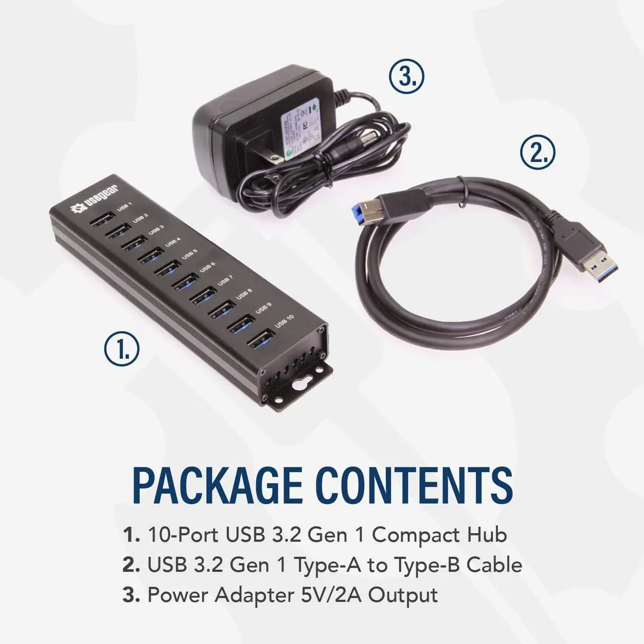 Alt view image 6 of 6 - 10-Port USB 3.2 Gen 1 Mountable Charging and SuperSpeed Data Hub with 5V/2A Power Adapter and USB Type-A to Type-B Cable Up to 900mA per Port Charging Function Wall and Surface Mounting
