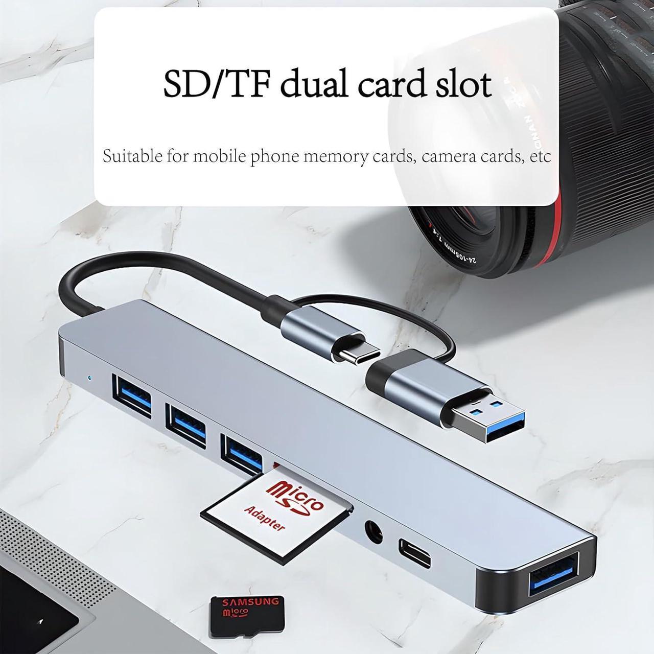 Alt view image 4 of 7 - USB C Hub, 8 in 2 USB Multiport Adapter with USB 3.0, 3 x USB 2.0, USB C SD/TF Card Reader, 3.5mm Audio Port USB Adapterfor MacBook Air/Pro, Laptop, Computer, iMac, iPad