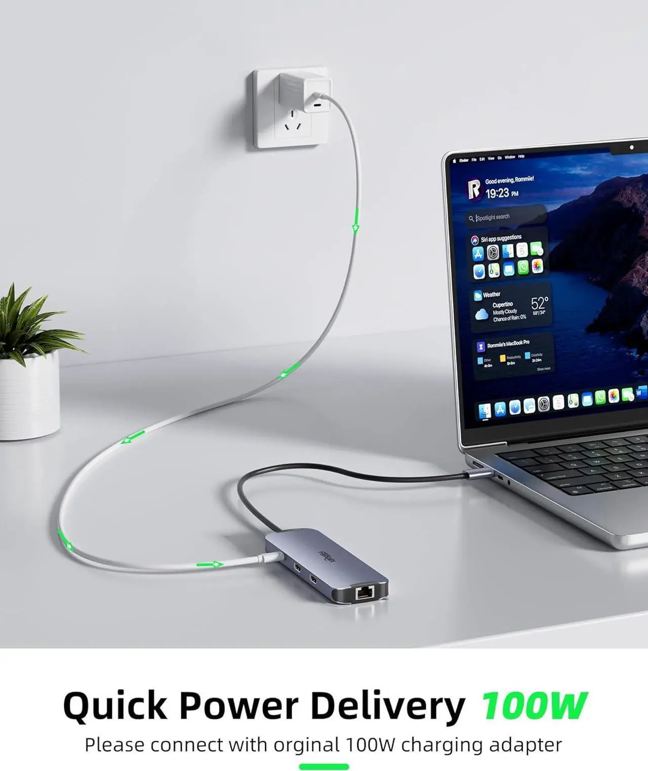 Alt view image 6 of 7 - USB C Hub Docking Station Dual Monitor, USB C to 2 HDMI 4K 60Hz with Ethernet, 100W Charing and USB3.0, USB-C Hub Compatible for HP MacBook Pro Air, 2 HDMI Adapter Type C Laptop Docking Station