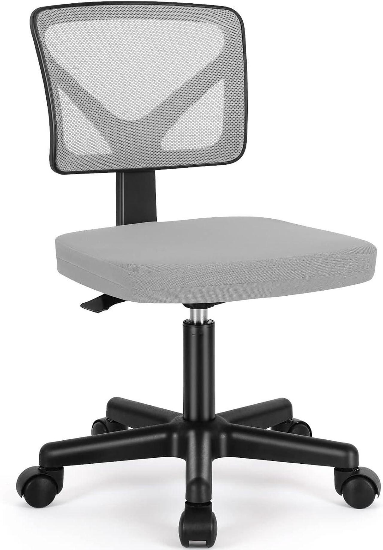 Main image of Armless Small Home Office Desk Chair, Ergonomic Low Back Computer Chair, Adjustable Rolling Swivel Task Chair with Lumbar Support for Small Space, 1 Pack, Grey