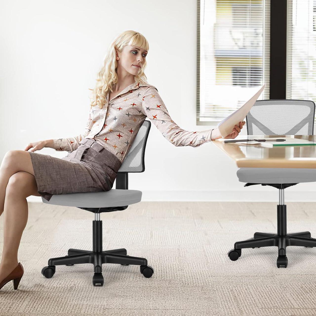 Alt view image 2 of 7 - Armless Small Home Office Desk Chair, Ergonomic Low Back Computer Chair, Adjustable Rolling Swivel Task Chair with Lumbar Support for Small Space, 1 Pack, Grey