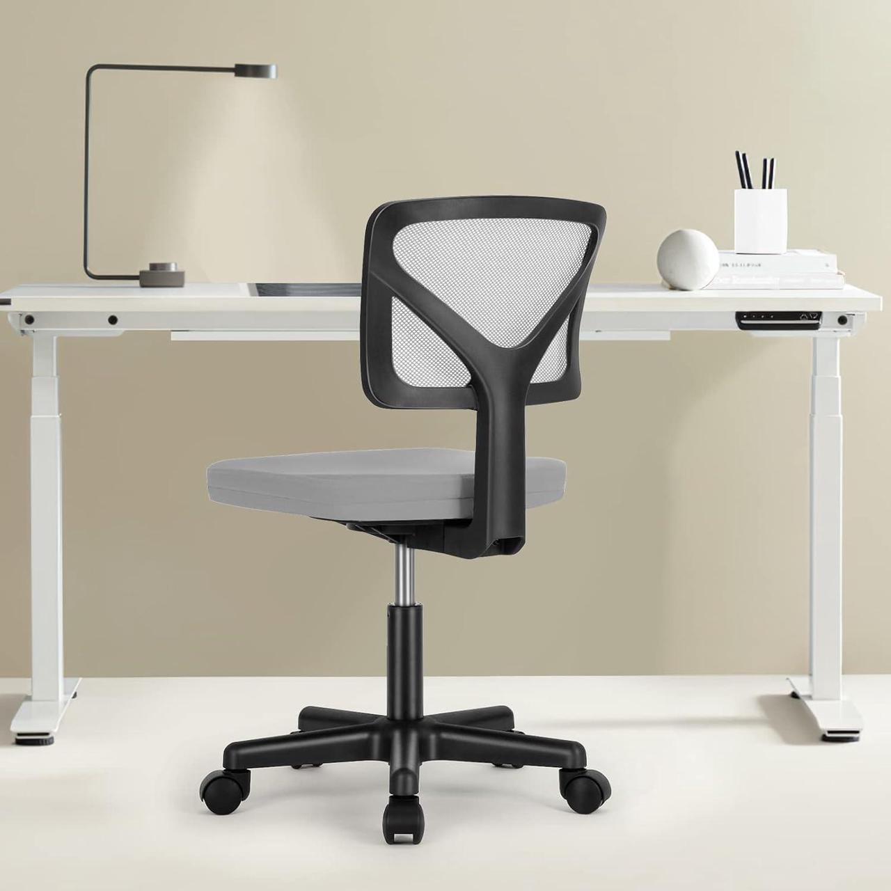 Alt view image 7 of 7 - Armless Small Home Office Desk Chair, Ergonomic Low Back Computer Chair, Adjustable Rolling Swivel Task Chair with Lumbar Support for Small Space, 1 Pack, Grey