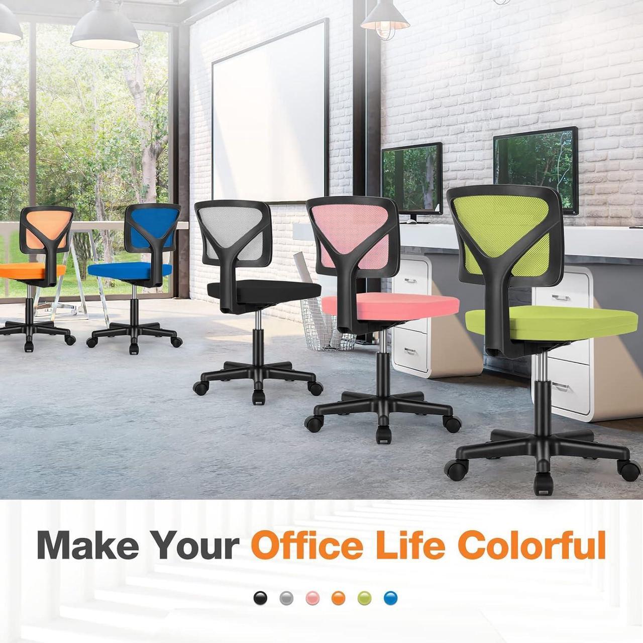 Alt view image 6 of 7 - Armless Small Home Office Desk Chair, Ergonomic Low Back Computer Chair, Adjustable Rolling Swivel Task Chair with Lumbar Support for Small Space, 1 Pack, Grey