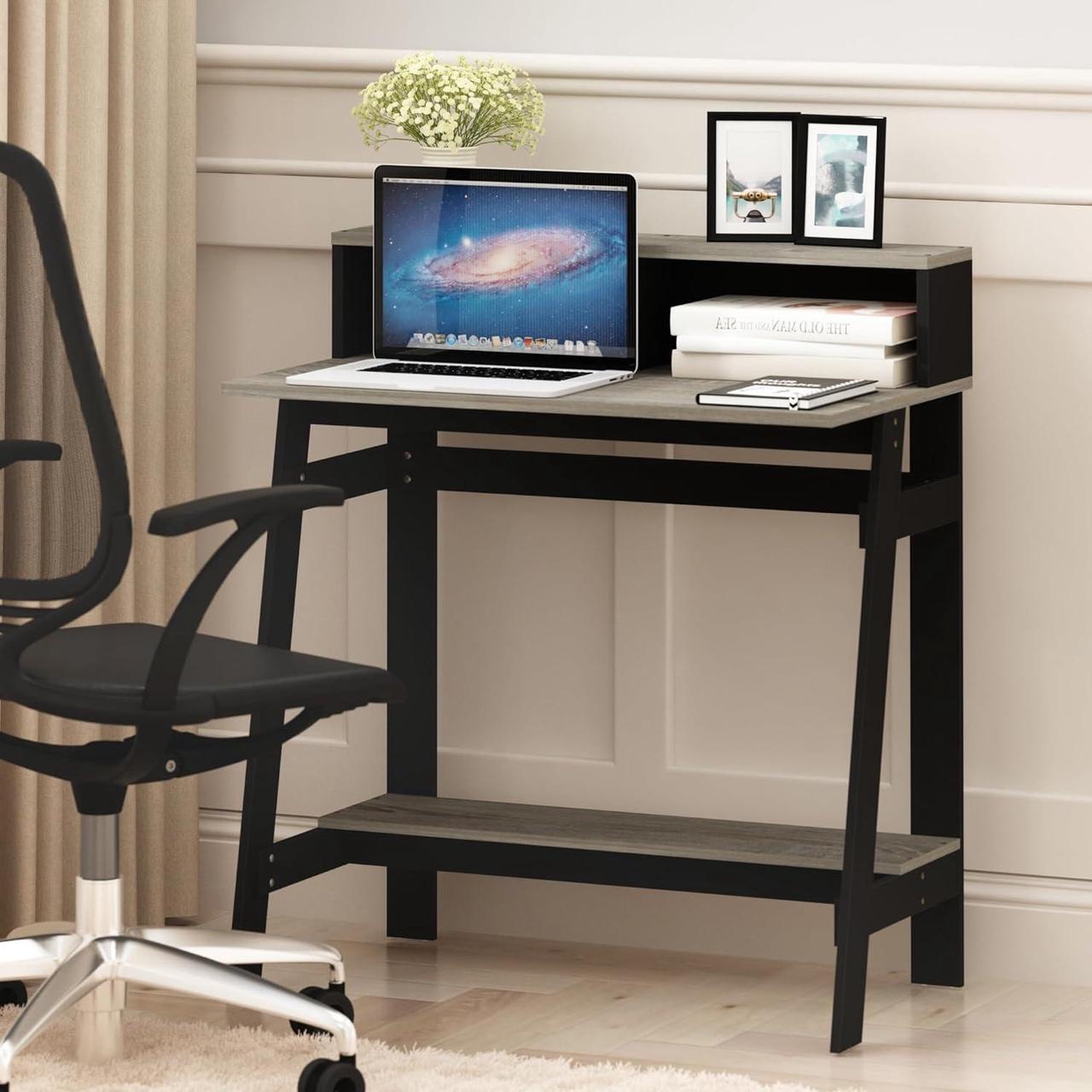 Alt view image 2 of 7 - Furinno Simplistic A Frame Computer Desk, Black/French Oak Grey