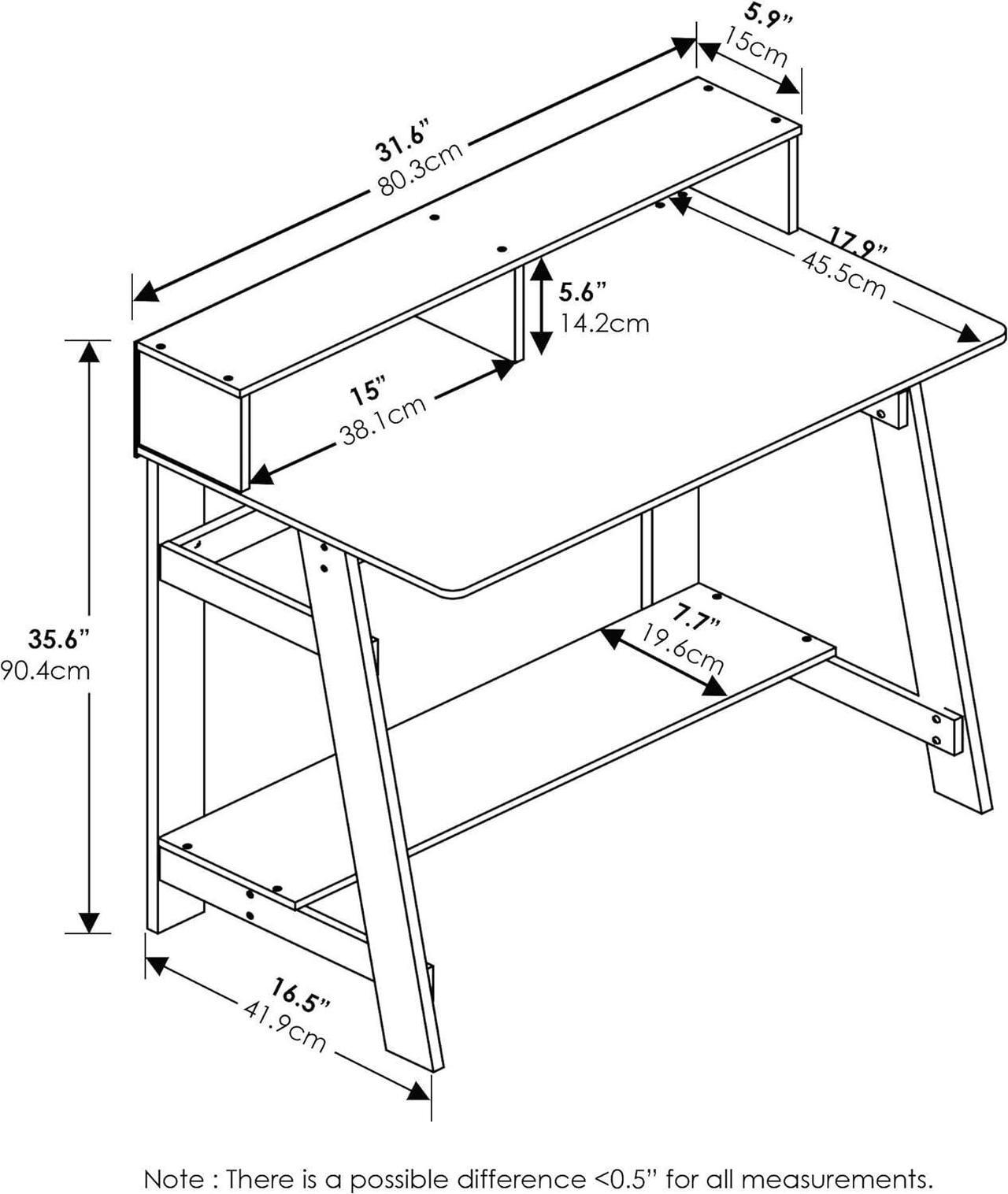 Alt view image 3 of 7 - Furinno Simplistic A Frame Computer Desk, Black/French Oak Grey