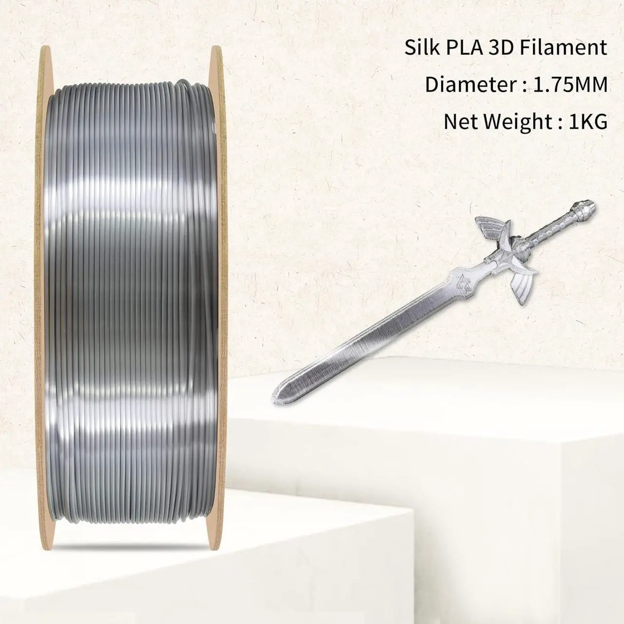 Alt view image 2 of 6 - 3D Printing Filament 1.75mm Silk Metallic Silver PLA 3D Printer Filament, 1KG 2.2LBS 3D Printing Material Silk PLA, High Diameter Tolerance, Widely Fit For 3D Printer/3D Pen, 1KG Silk Silver PLA