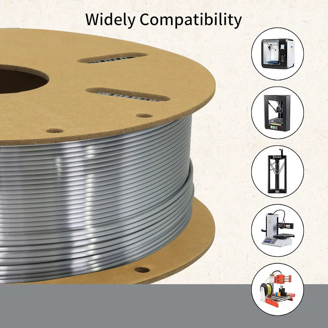 Alt view image 4 of 6 - 3D Printing Filament 1.75mm Silk Metallic Silver PLA 3D Printer Filament, 1KG 2.2LBS 3D Printing Material Silk PLA, High Diameter Tolerance, Widely Fit For 3D Printer/3D Pen, 1KG Silk Silver PLA