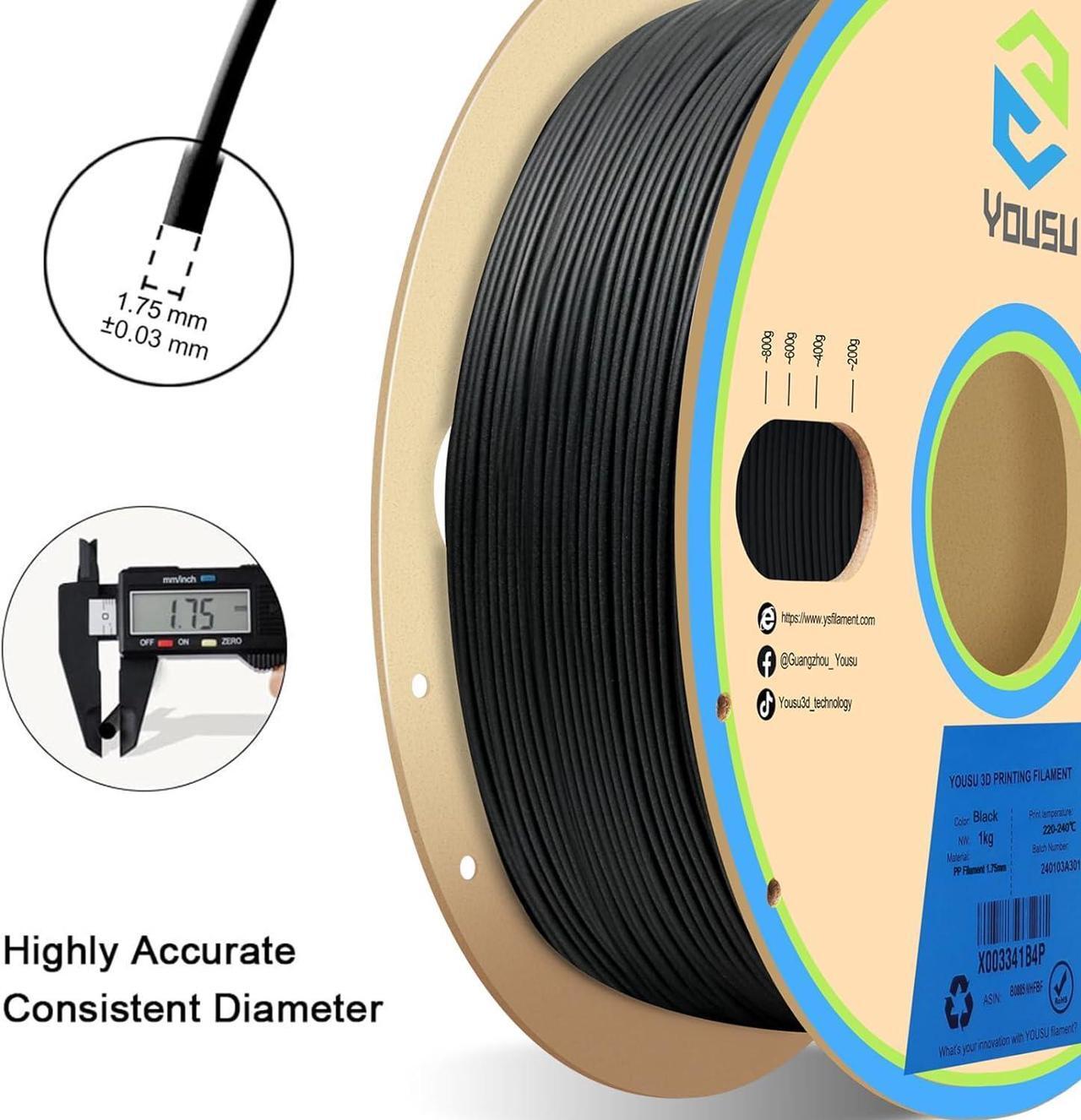 Alt view image 3 of 6 - YOUSU Polypropylene PP Filament, 1.75mm 3D Printer Filament for 3D Printing, 1kg(2.2lbs) 5pcs Build Sheet Included, Semi-Flexible Ultra Tough Filament, Black