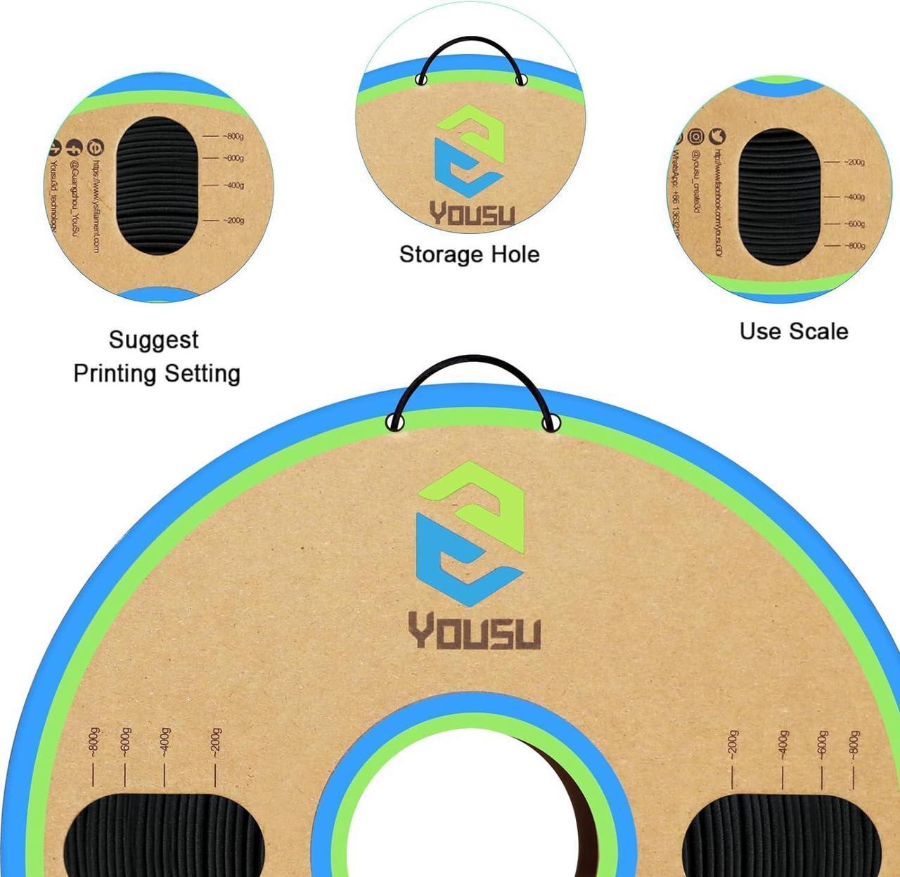 Alt view image 5 of 6 - YOUSU Polypropylene PP Filament, 1.75mm 3D Printer Filament for 3D Printing, 1kg(2.2lbs) 5pcs Build Sheet Included, Semi-Flexible Ultra Tough Filament, Black