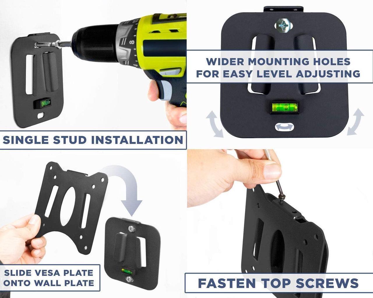 Alt view image 3 of 7 - Mount-It! MI-203 Low Profile Fixed TV Wall Mount | Fits 13-32 Inch Screens | VESA 75x75 & 100x100 | Heavy-Duty Steel with 60 Lbs Capacity | Built-in Bubble Level | Ideal for RV, Home, and Office