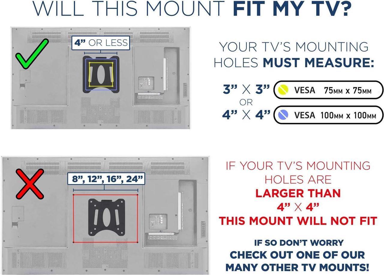 Alt view image 5 of 7 - Mount-It! MI-203 Low Profile Fixed TV Wall Mount | Fits 13-32 Inch Screens | VESA 75x75 & 100x100 | Heavy-Duty Steel with 60 Lbs Capacity | Built-in Bubble Level | Ideal for RV, Home, and Office