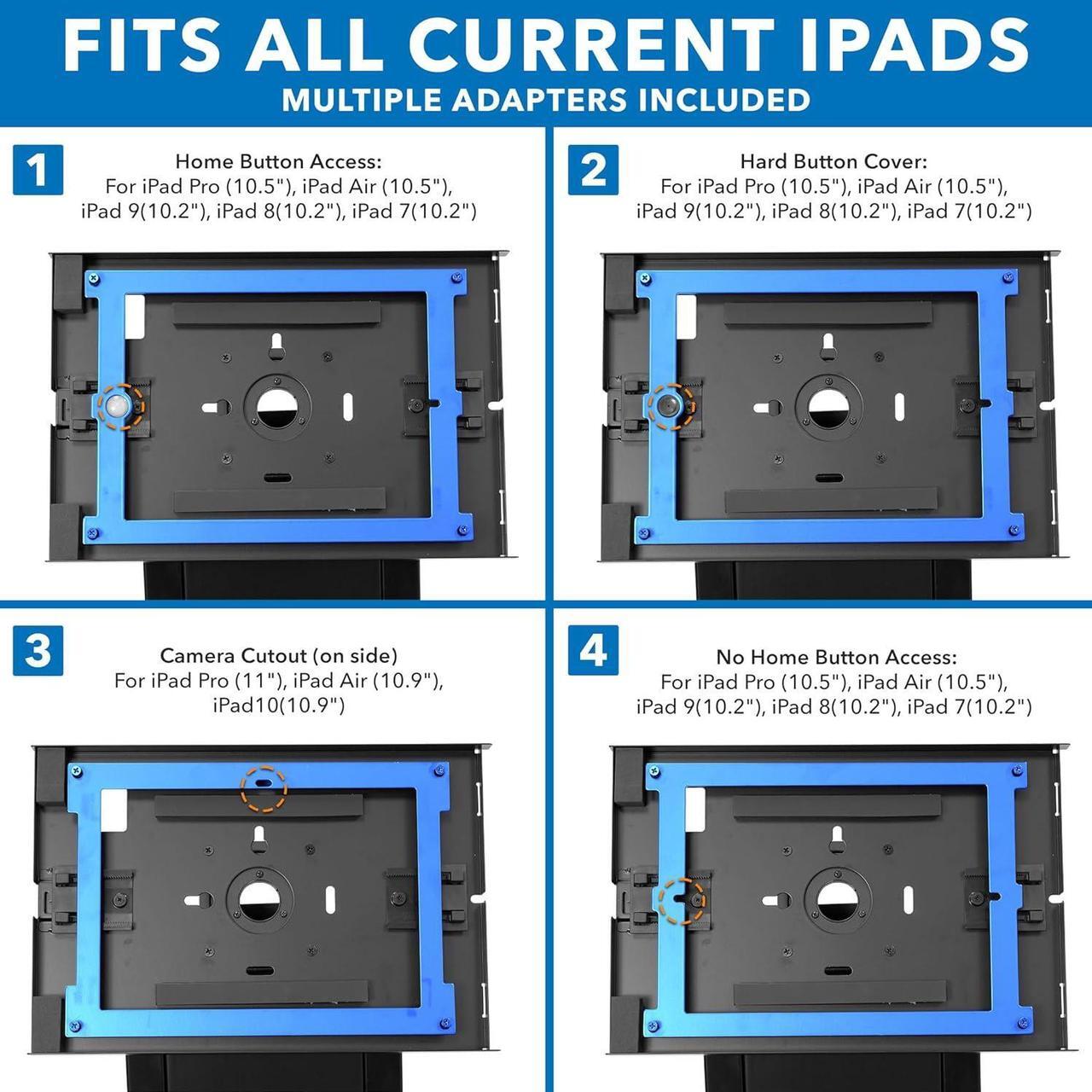 Alt view image 2 of 7 - Mount-It! Anti-Theft Floor Stand for iPads, Adjustable Locking Tablet Mount, Contact-Less Kiosk with Universal Enclosure, Black
