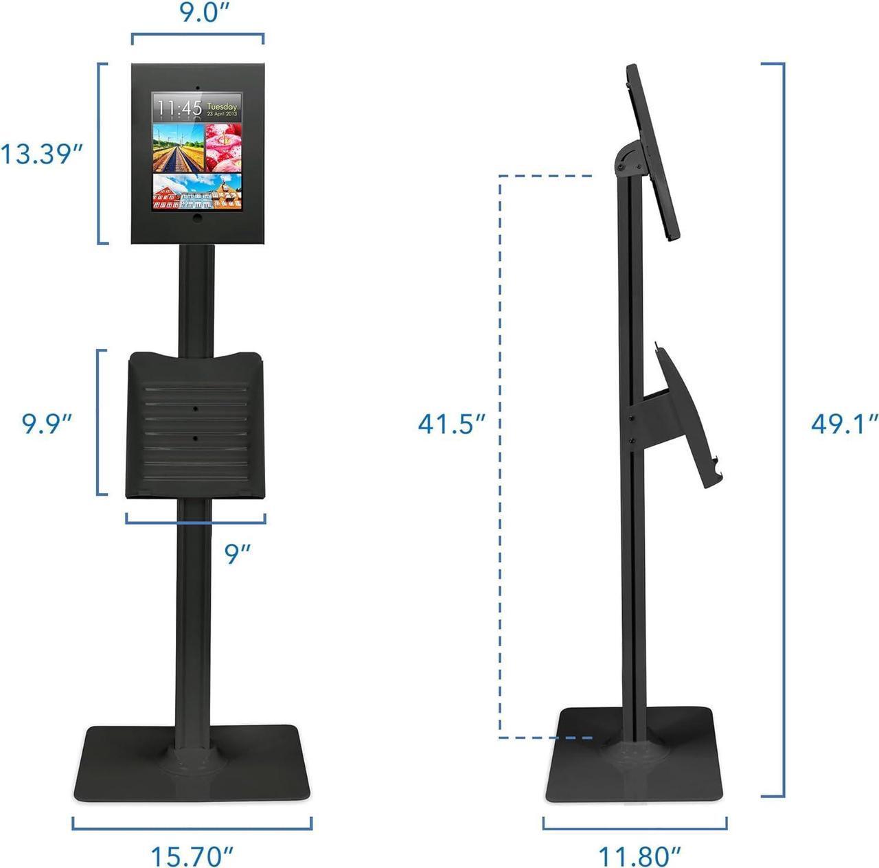 Alt view image 6 of 7 - Mount-It! Anti-Theft Floor Stand for iPads, Adjustable Locking Tablet Mount, Contact-Less Kiosk with Universal Enclosure, Black