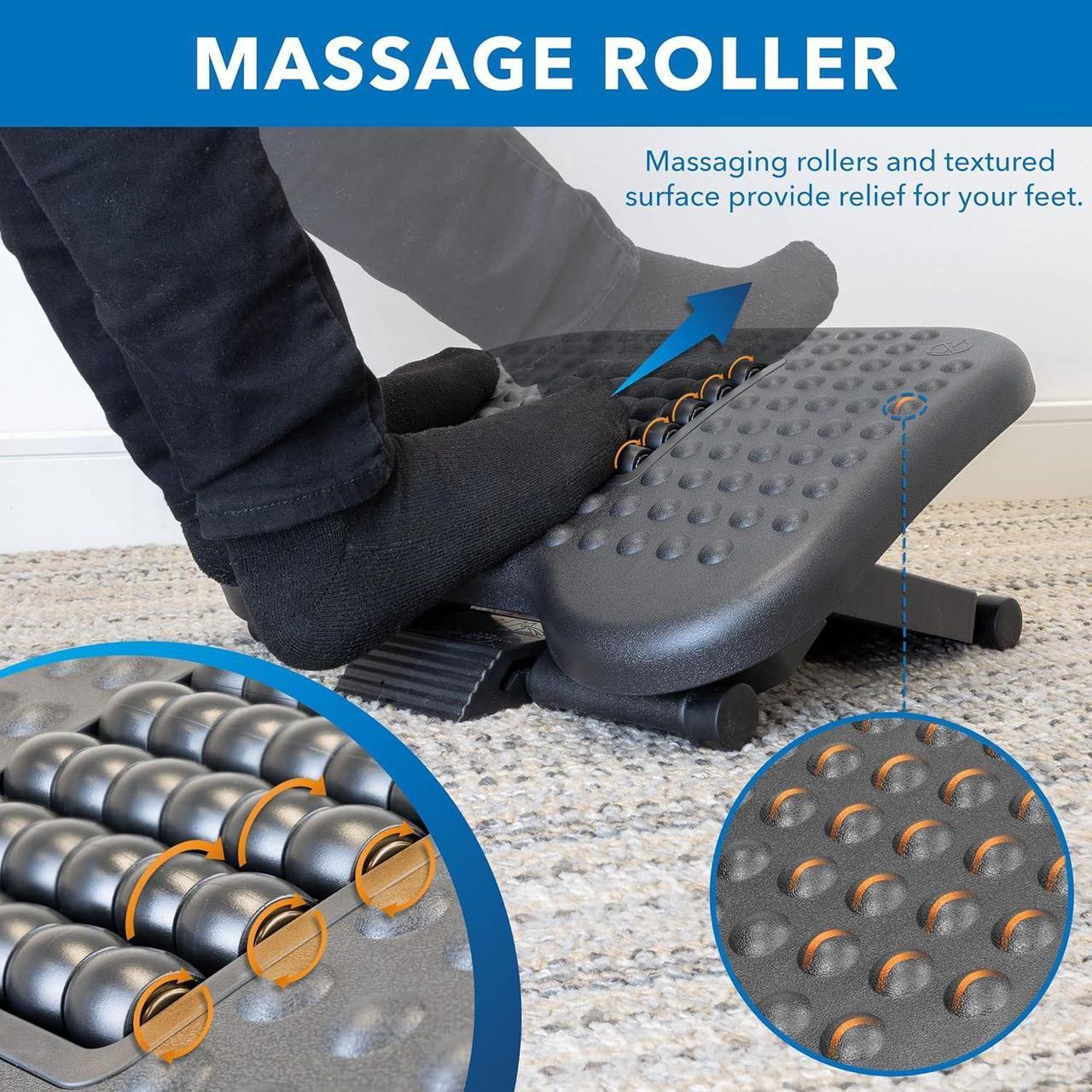 Alt view image 4 of 7 - Mount-It! Ergonomic Under Desk Footrest | Massaging Foot Rest Support | Tilting Footrest with 3-Level Height Adjustment | Under Chair Office Footrest