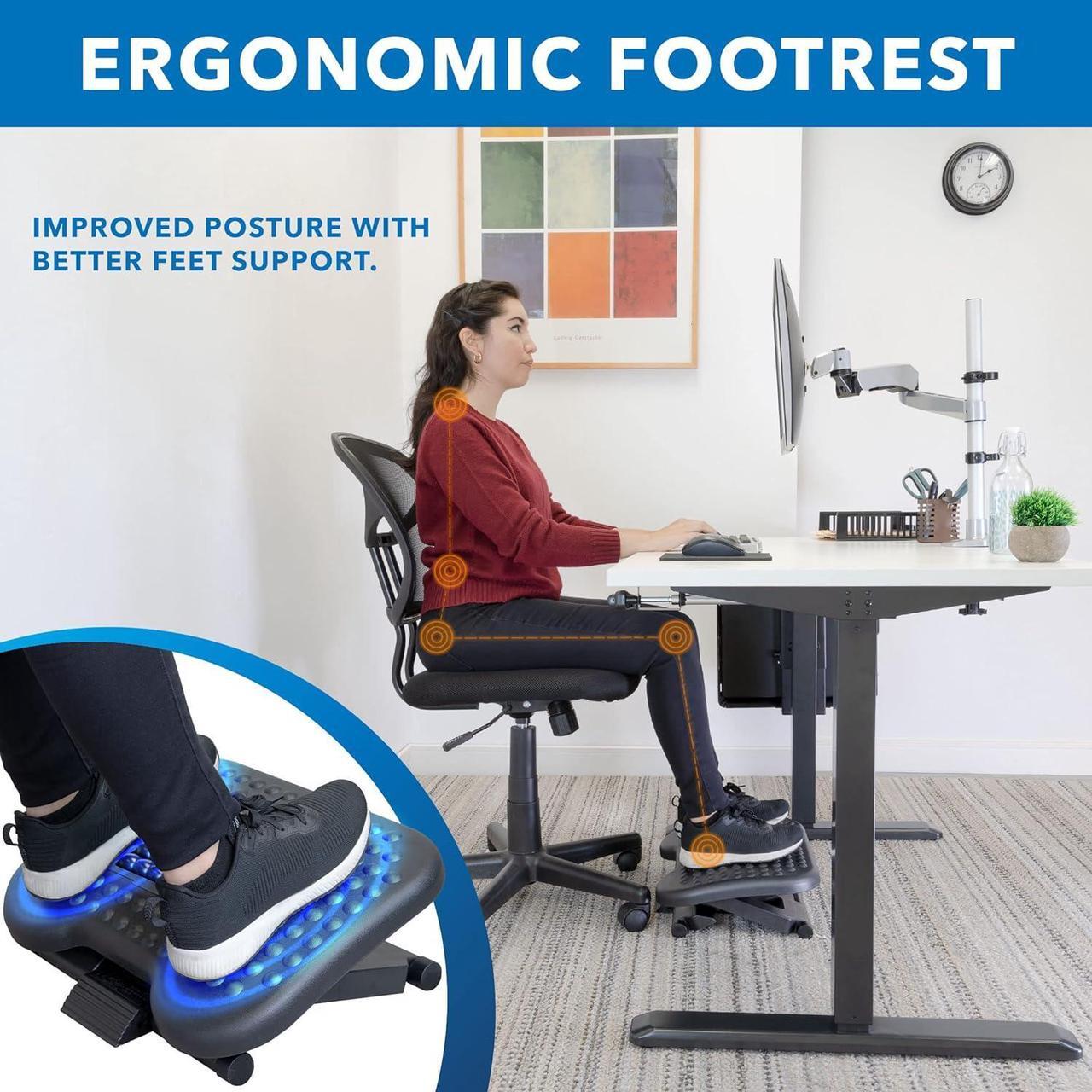 Alt view image 3 of 7 - Mount-It! Ergonomic Under Desk Footrest | Massaging Foot Rest Support | Tilting Footrest with 3-Level Height Adjustment | Under Chair Office Footrest
