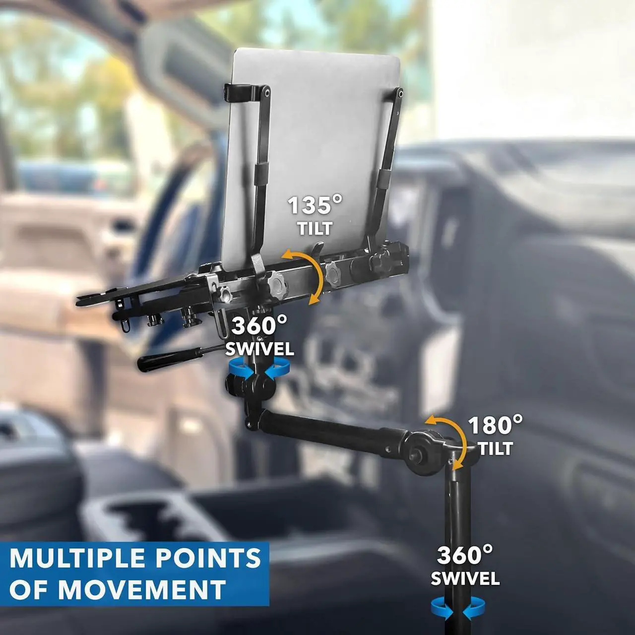 Alt view image 4 of 7 - Mount-It! Universal Vehicle Laptop Mount for Cars, Trucks & Vans  No-Drill Installation, Adjustable Height, Full Motion Swivel, and Cooling Tray for Laptops Up to 17"