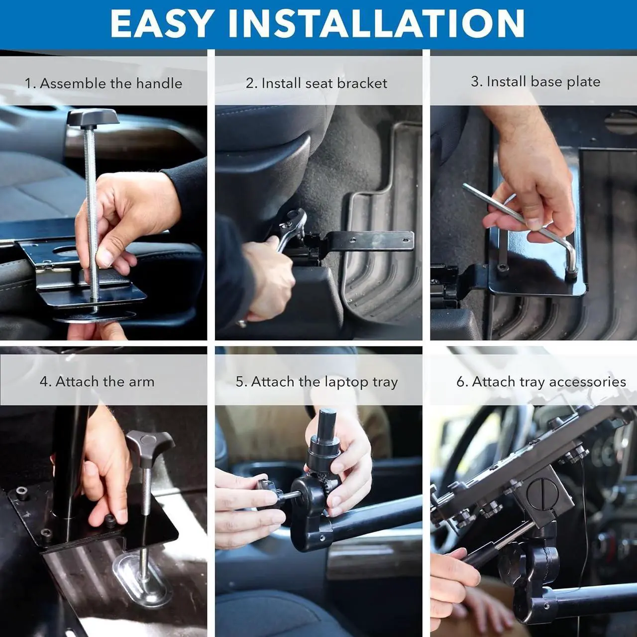 Alt view image 5 of 7 - Mount-It! Universal Vehicle Laptop Mount for Cars, Trucks & Vans  No-Drill Installation, Adjustable Height, Full Motion Swivel, and Cooling Tray for Laptops Up to 17"