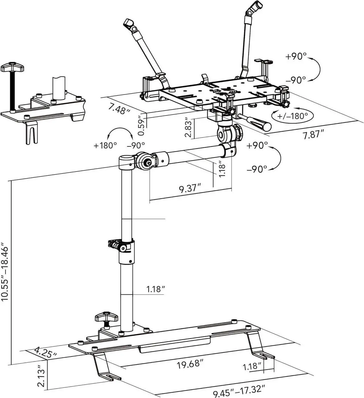 Alt view image 7 of 7 - Mount-It! Universal Vehicle Laptop Mount for Cars, Trucks & Vans  No-Drill Installation, Adjustable Height, Full Motion Swivel, and Cooling Tray for Laptops Up to 17"