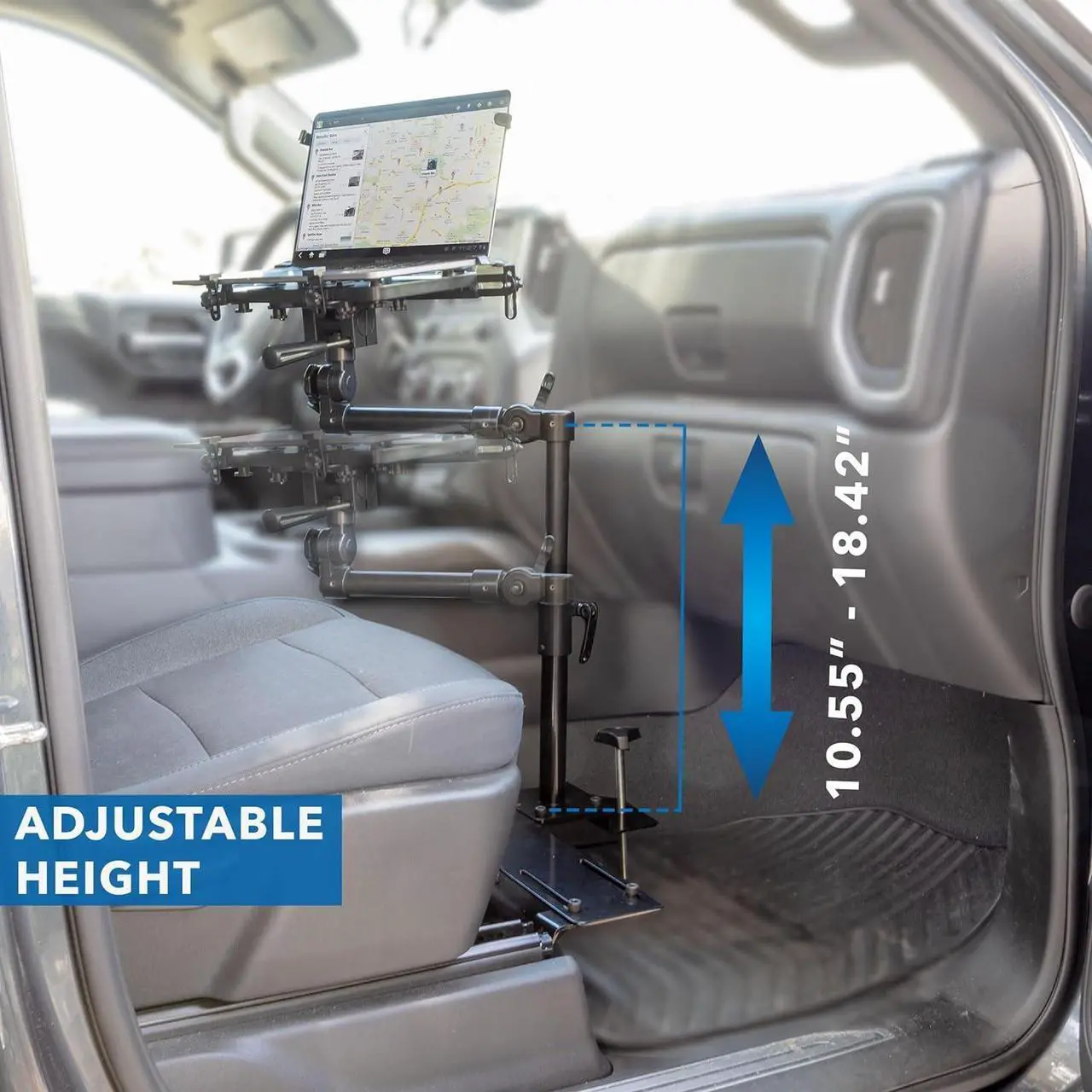 Alt view image 6 of 7 - Mount-It! Universal Vehicle Laptop Mount for Cars, Trucks & Vans  No-Drill Installation, Adjustable Height, Full Motion Swivel, and Cooling Tray for Laptops Up to 17"