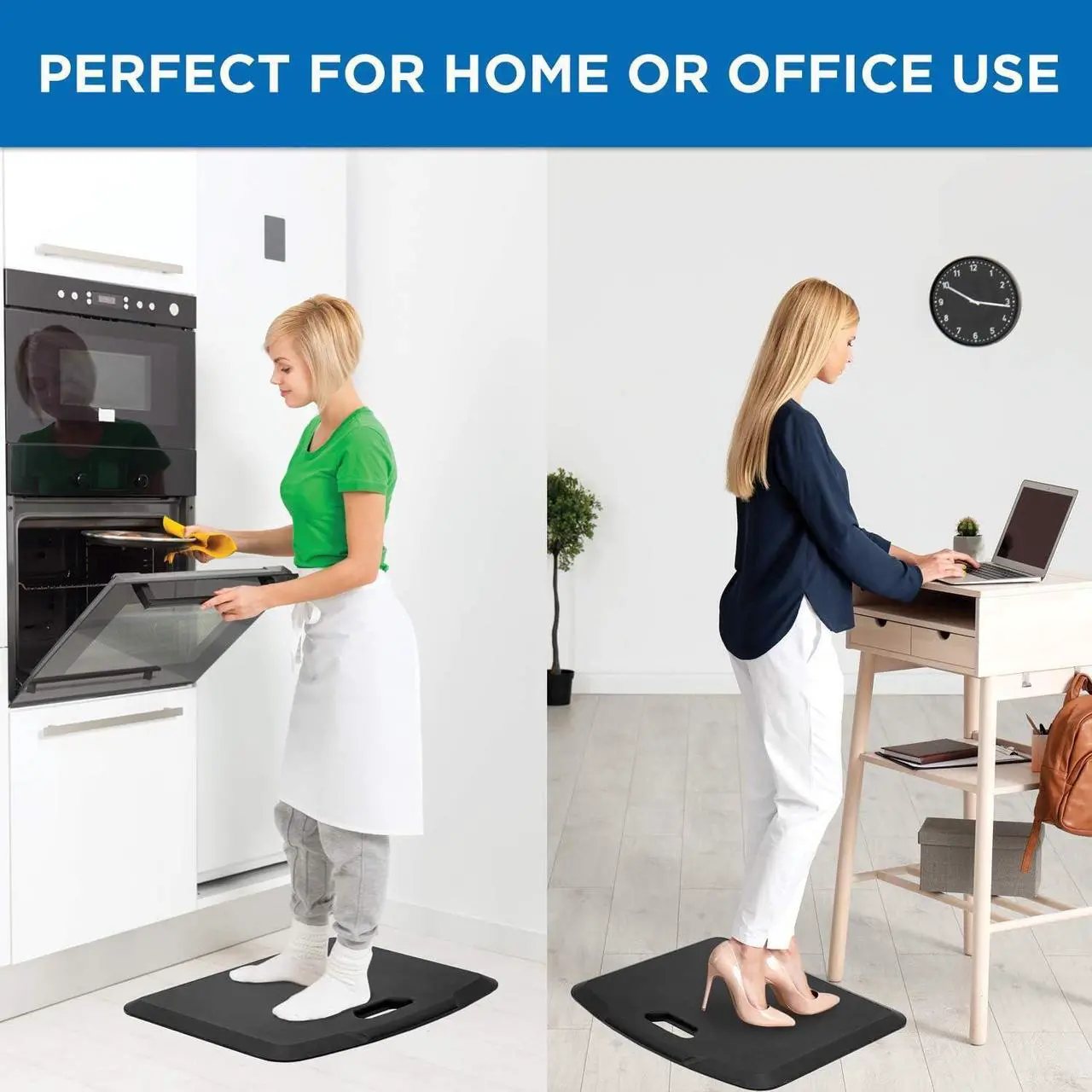 Alt view image 4 of 7 - Mount-It! Anti Fatigue Floor Mat | Standing Comfort Mat for Standing Desk, Home, Office, Kitchen, Garage | Anti-Slip Washable Surface| 18"x22" | Rubberized Gel Foam Black