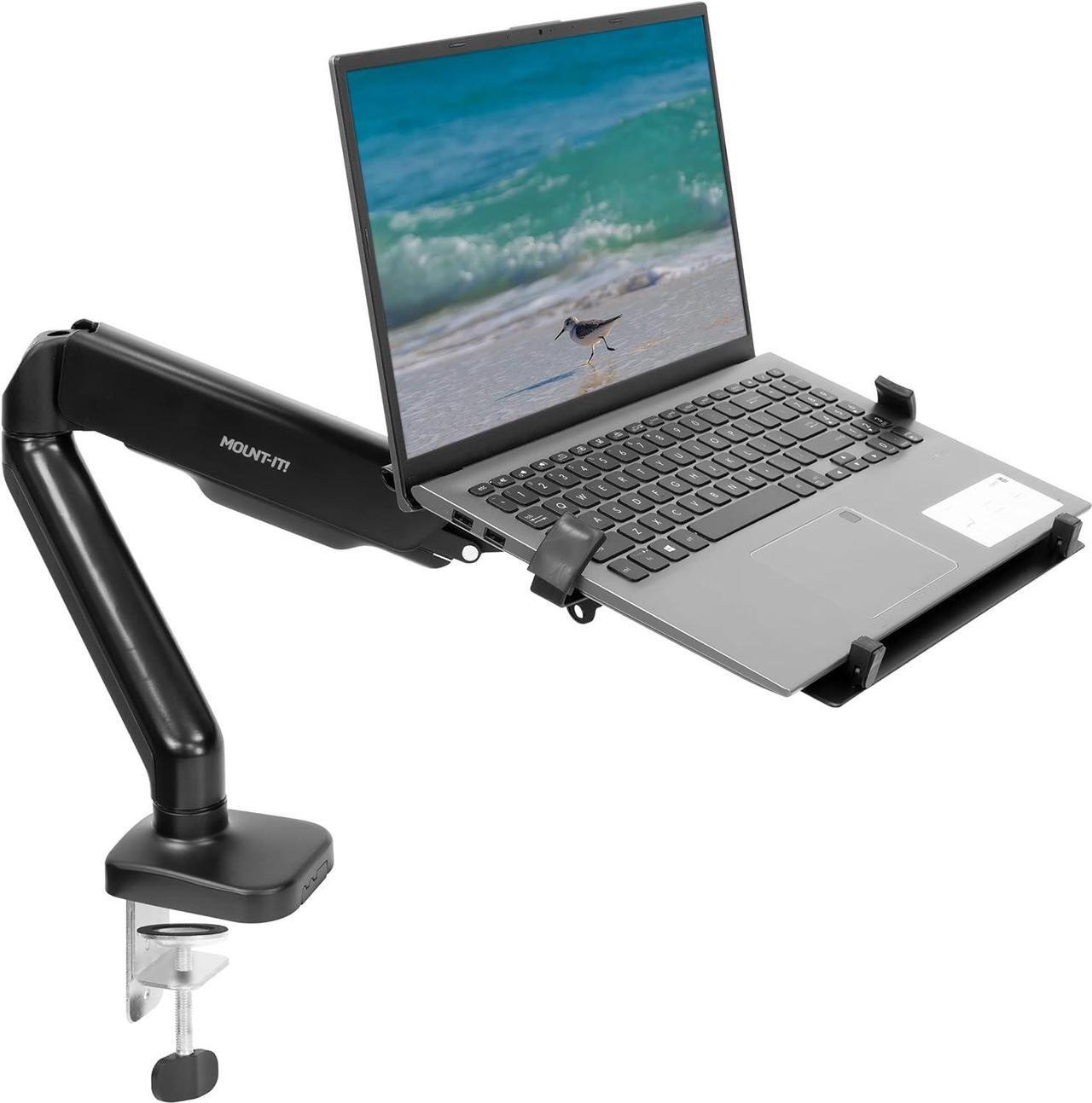 Alt view image 2 of 7 - Mount-It! Laptop Desk Arm | Swivel Laptop Stand with Gas Spring Arm | Height Adjustable Laptop Arm Mount for MacBook, Dell, HP & 11-17 Inch Laptops