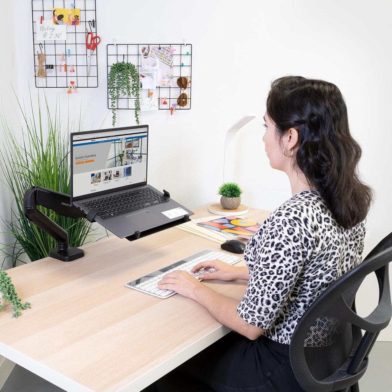 Alt view image 3 of 7 - Mount-It! Laptop Desk Arm | Swivel Laptop Stand with Gas Spring Arm | Height Adjustable Laptop Arm Mount for MacBook, Dell, HP & 11-17 Inch Laptops