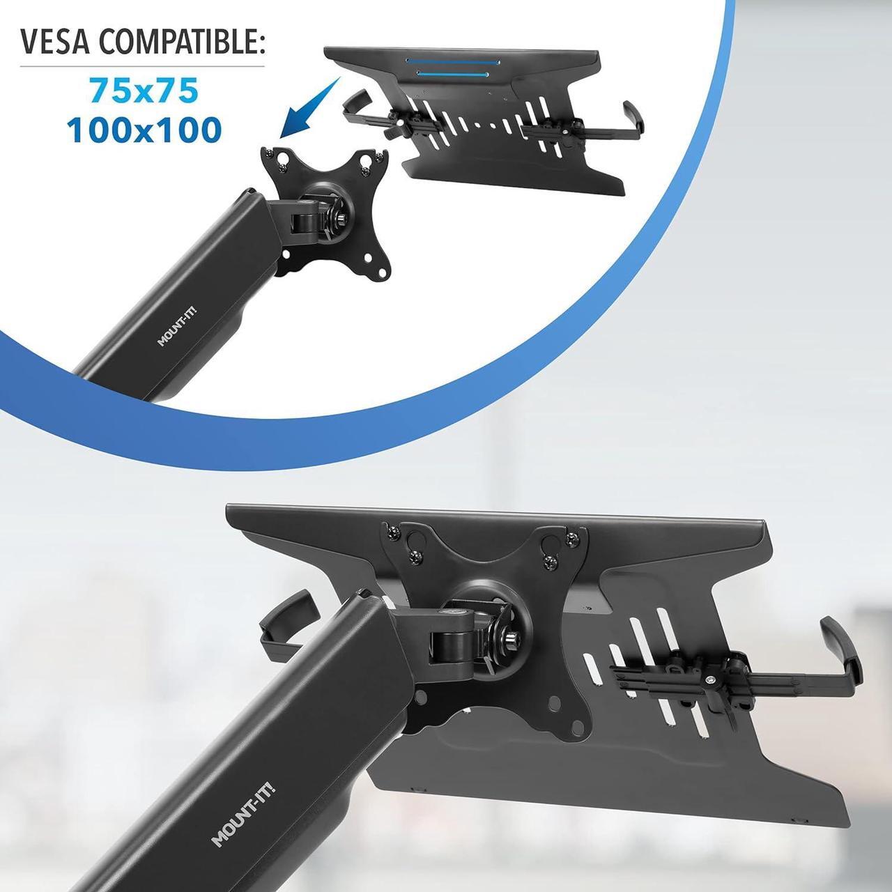 Alt view image 5 of 7 - Mount-It! Laptop Desk Arm | Swivel Laptop Stand with Gas Spring Arm | Height Adjustable Laptop Arm Mount for MacBook, Dell, HP & 11-17 Inch Laptops