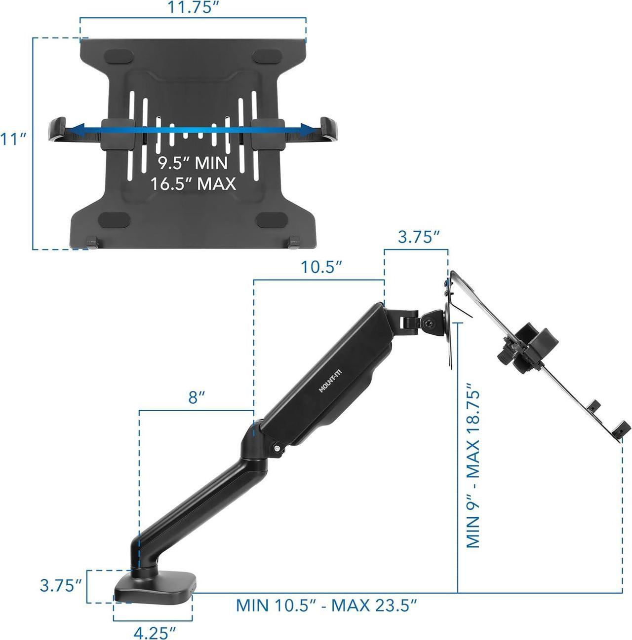 Alt view image 7 of 7 - Mount-It! Laptop Desk Arm | Swivel Laptop Stand with Gas Spring Arm | Height Adjustable Laptop Arm Mount for MacBook, Dell, HP & 11-17 Inch Laptops