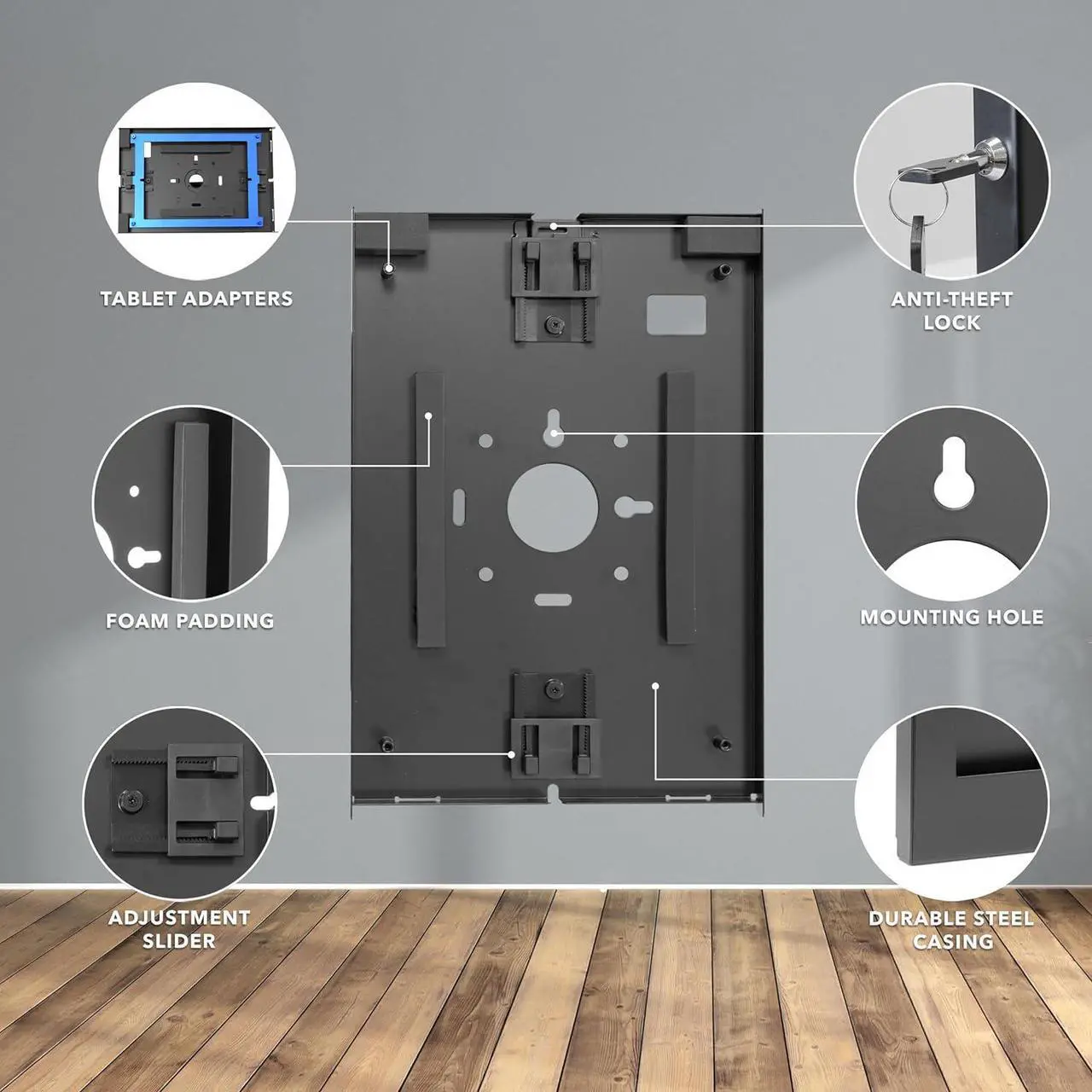 Alt view image 4 of 7 - Mount-It! Anti-Theft Tablet Kiosk Wall Mount Compatible with iPad 10, 9, 8, iPad Pro 10.5, iPad Air 10.5, Locking Kiosk for iPad, Stell Wall Kiosk, Black