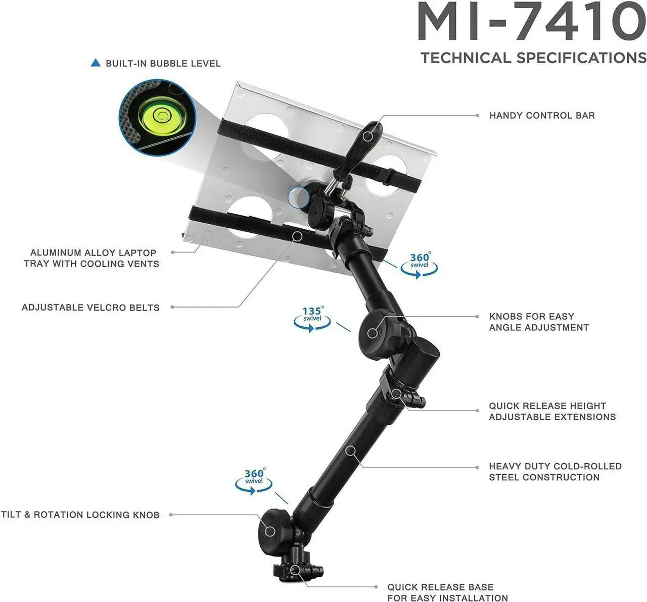 Alt view image 6 of 7 - Mount-It! Car Laptop Mount | No-Drill Laptop Vehicle Mount for Truck & Van Use at Front Passenger Seat | Adjustable Height Fits 12-15.4 Inch Screens, 9 Lbs Capacity, Full Motion and Lockable Joints