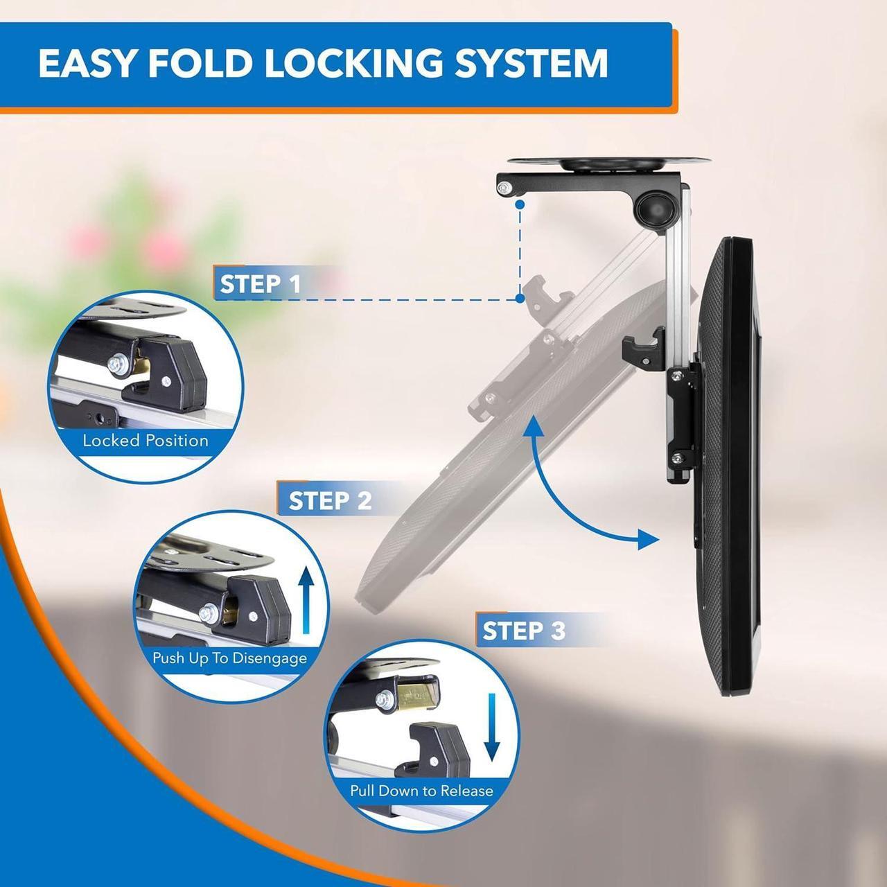 Alt view image 5 of 7 - Mount-It! Flip Down TV and Monitor Mount | Ceiling Kitchen Overhead and Under Cabinet Mount | Fits Flat Screens 13 15 17 19 21.5 24 27 32 37 Inches | VESA Compatible 75-200 | Height Adjustable