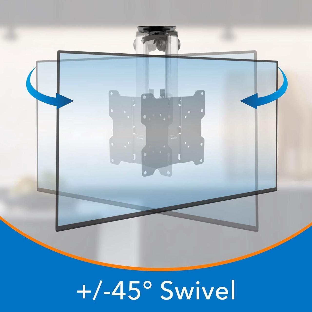 Alt view image 6 of 7 - Mount-It! Flip Down TV and Monitor Mount | Ceiling Kitchen Overhead and Under Cabinet Mount | Fits Flat Screens 13 15 17 19 21.5 24 27 32 37 Inches | VESA Compatible 75-200 | Height Adjustable
