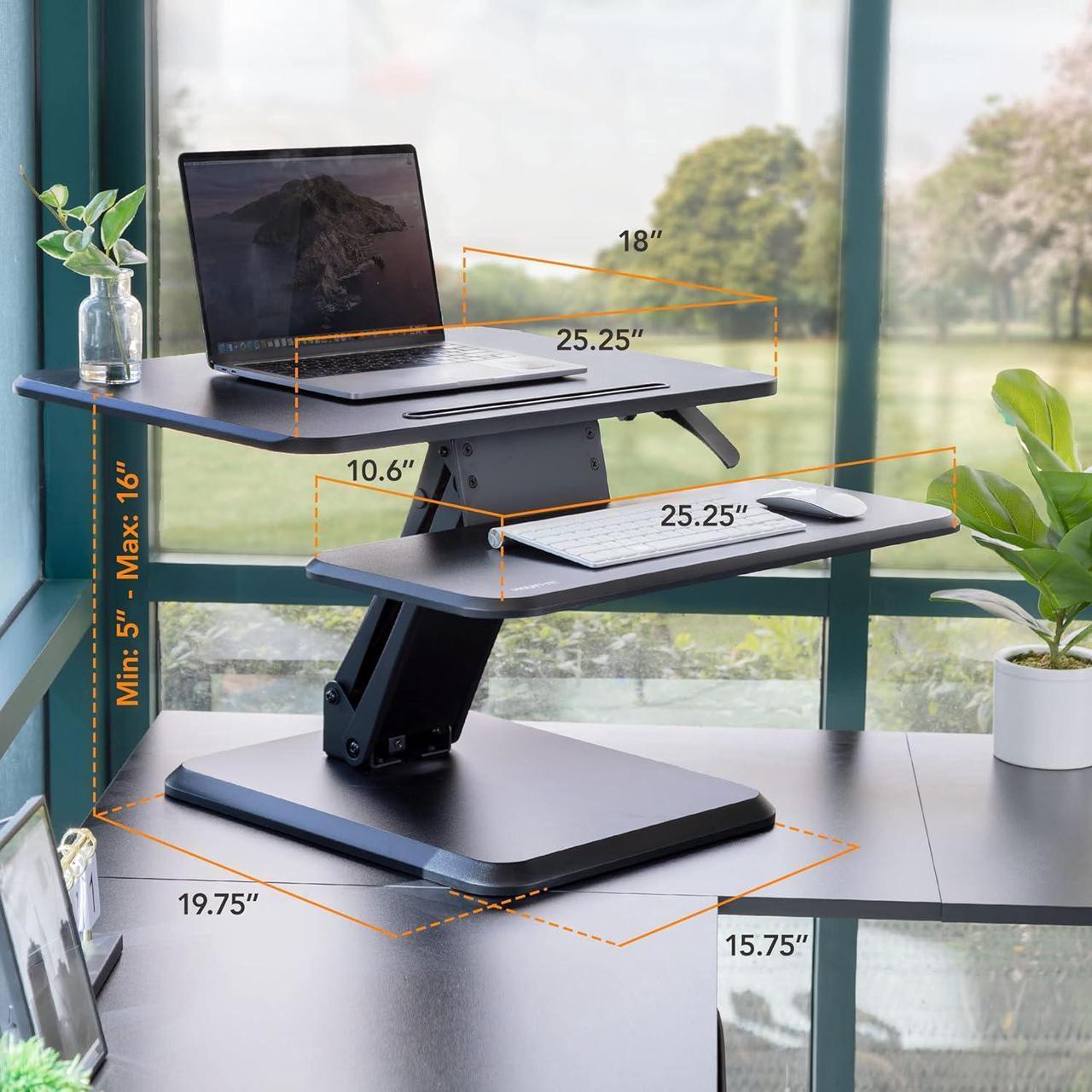 Alt view image 3 of 7 - Mount-It! Standing Desk Converter, Compact Small 25 Adjustable Desktop Standing Desk - Sit to Desk Riser, Manual Lift with Gas Spring for Home Laptop, Office Standing Computer Desks