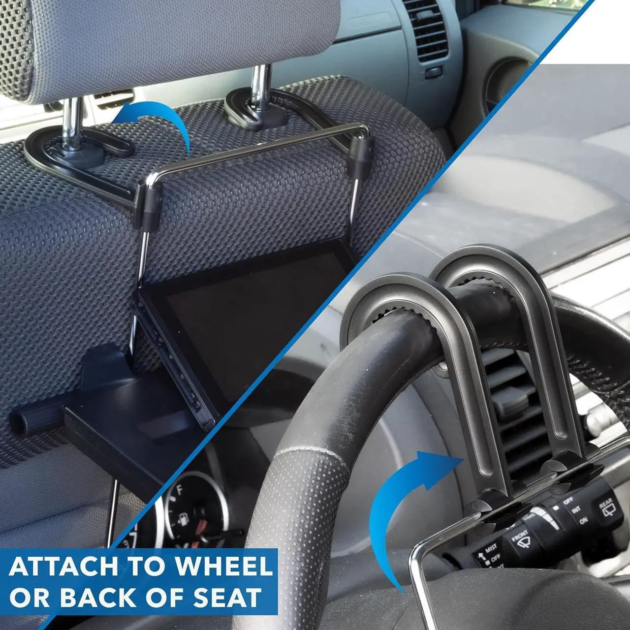 Alt view image 4 of 7 - Mount-It! Car Table Tray with Adjustable Height and Tilt | Car Desk for Laptop FITS on Any Car Model and Steering Wheel | Holds Food, Drinks, Laptops, Tablets, Books and More! -