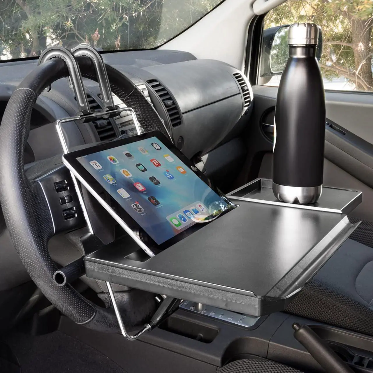 Alt view image 2 of 7 - Mount-It! Car Table Tray with Adjustable Height and Tilt | Car Desk for Laptop FITS on Any Car Model and Steering Wheel | Holds Food, Drinks, Laptops, Tablets, Books and More! -