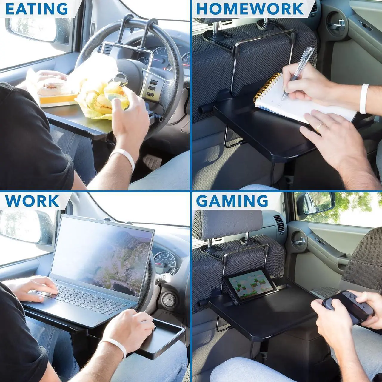 Alt view image 5 of 7 - Mount-It! Car Table Tray with Adjustable Height and Tilt | Car Desk for Laptop FITS on Any Car Model and Steering Wheel | Holds Food, Drinks, Laptops, Tablets, Books and More! -