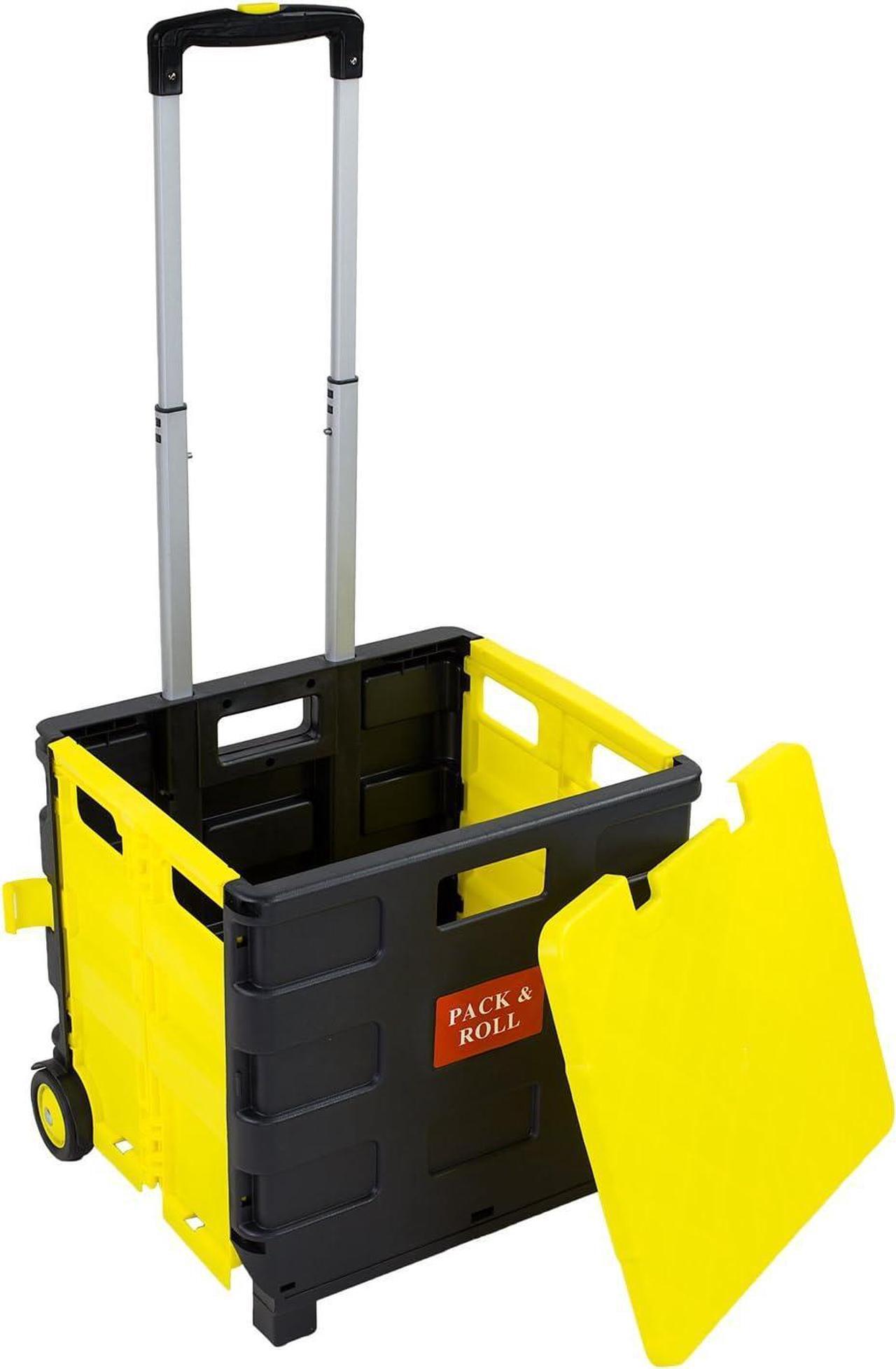 Alt view image 2 of 7 - Mount-It! Rolling Utility Cart with Lid, Folding Collapsible Crate on Wheels, 55 lb Capacity, Portable Handcart for Groceries, Office, Teacher, and Travel Use