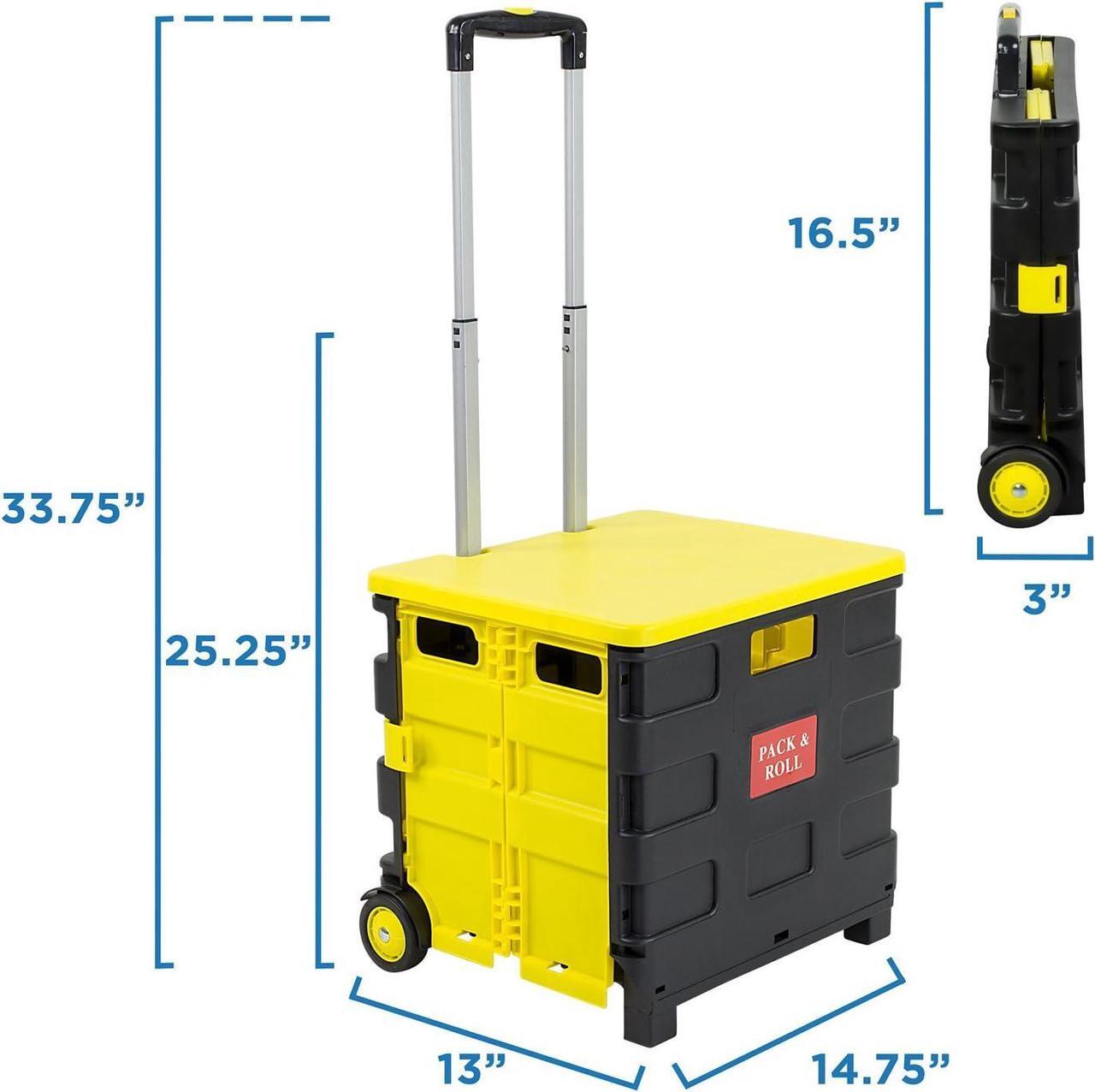 Alt view image 3 of 7 - Mount-It! Rolling Utility Cart with Lid, Folding Collapsible Crate on Wheels, 55 lb Capacity, Portable Handcart for Groceries, Office, Teacher, and Travel Use