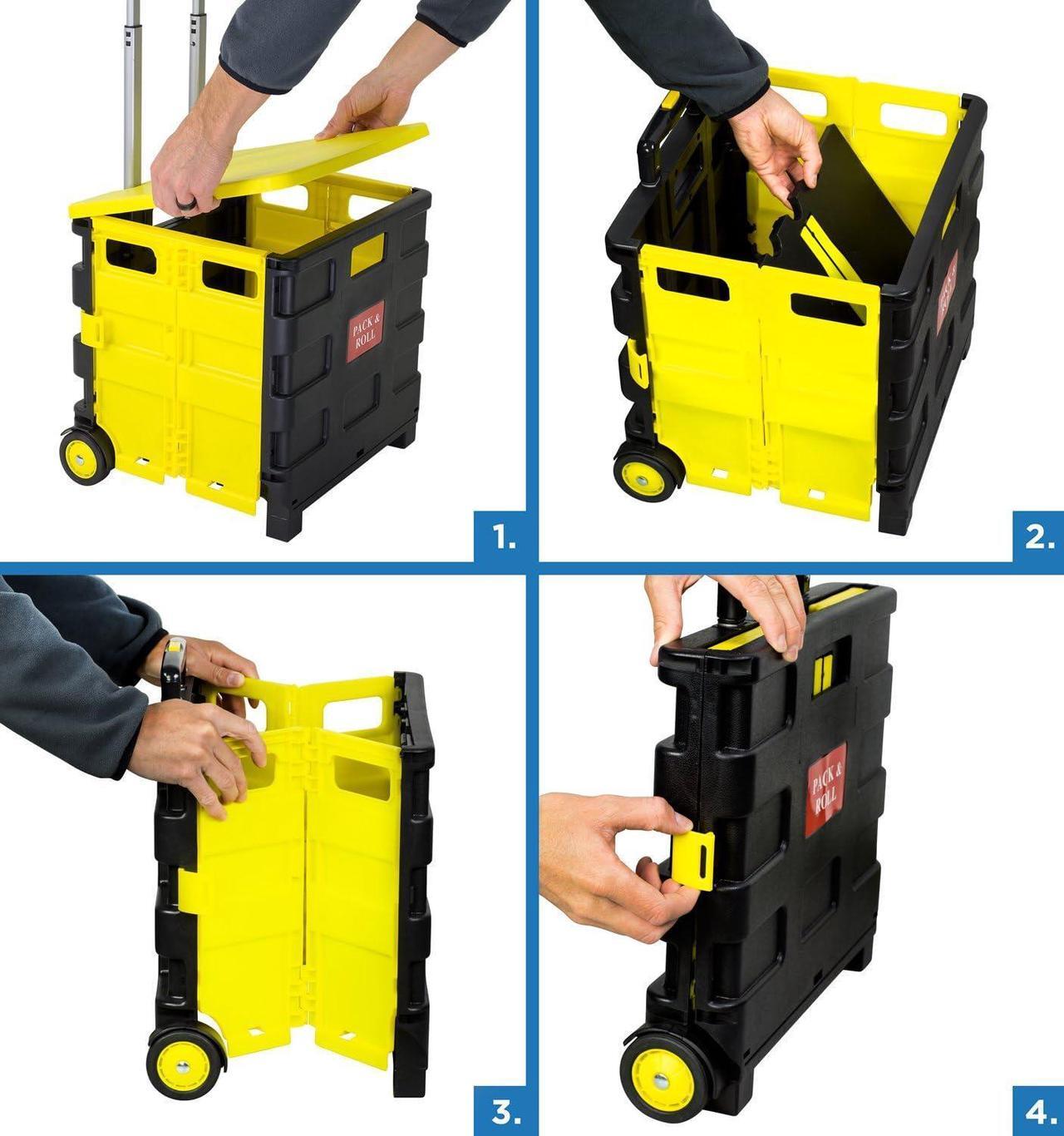 Alt view image 5 of 7 - Mount-It! Rolling Utility Cart with Lid, Folding Collapsible Crate on Wheels, 55 lb Capacity, Portable Handcart for Groceries, Office, Teacher, and Travel Use