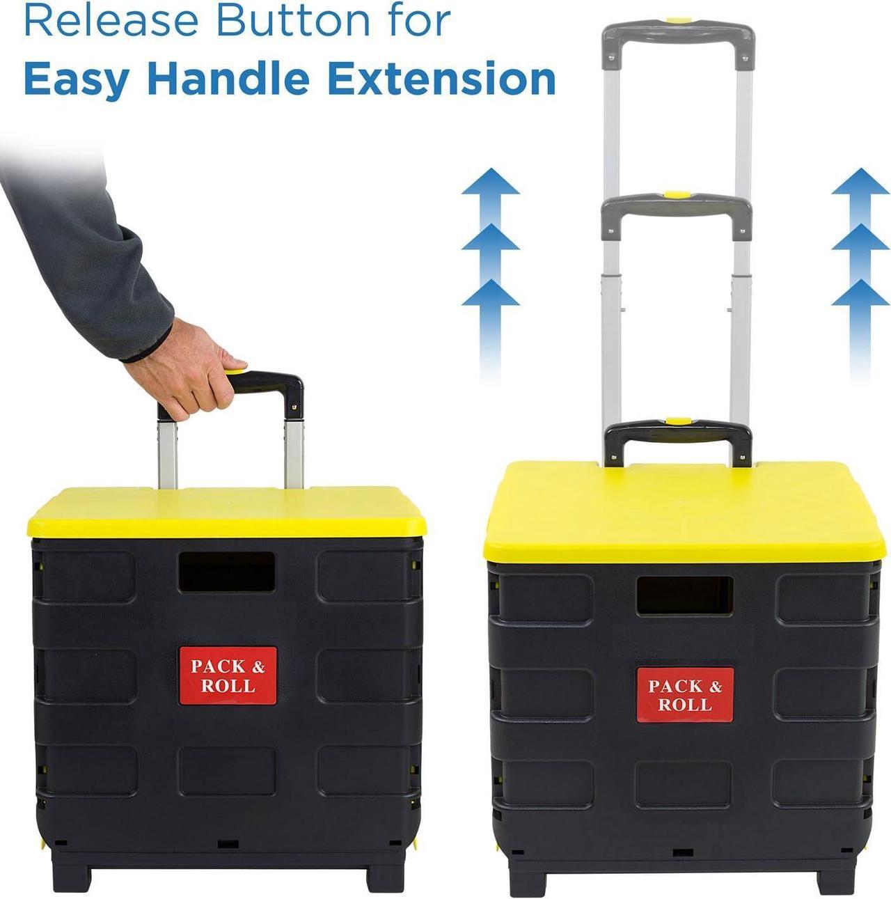 Alt view image 7 of 7 - Mount-It! Rolling Utility Cart with Lid, Folding Collapsible Crate on Wheels, 55 lb Capacity, Portable Handcart for Groceries, Office, Teacher, and Travel Use