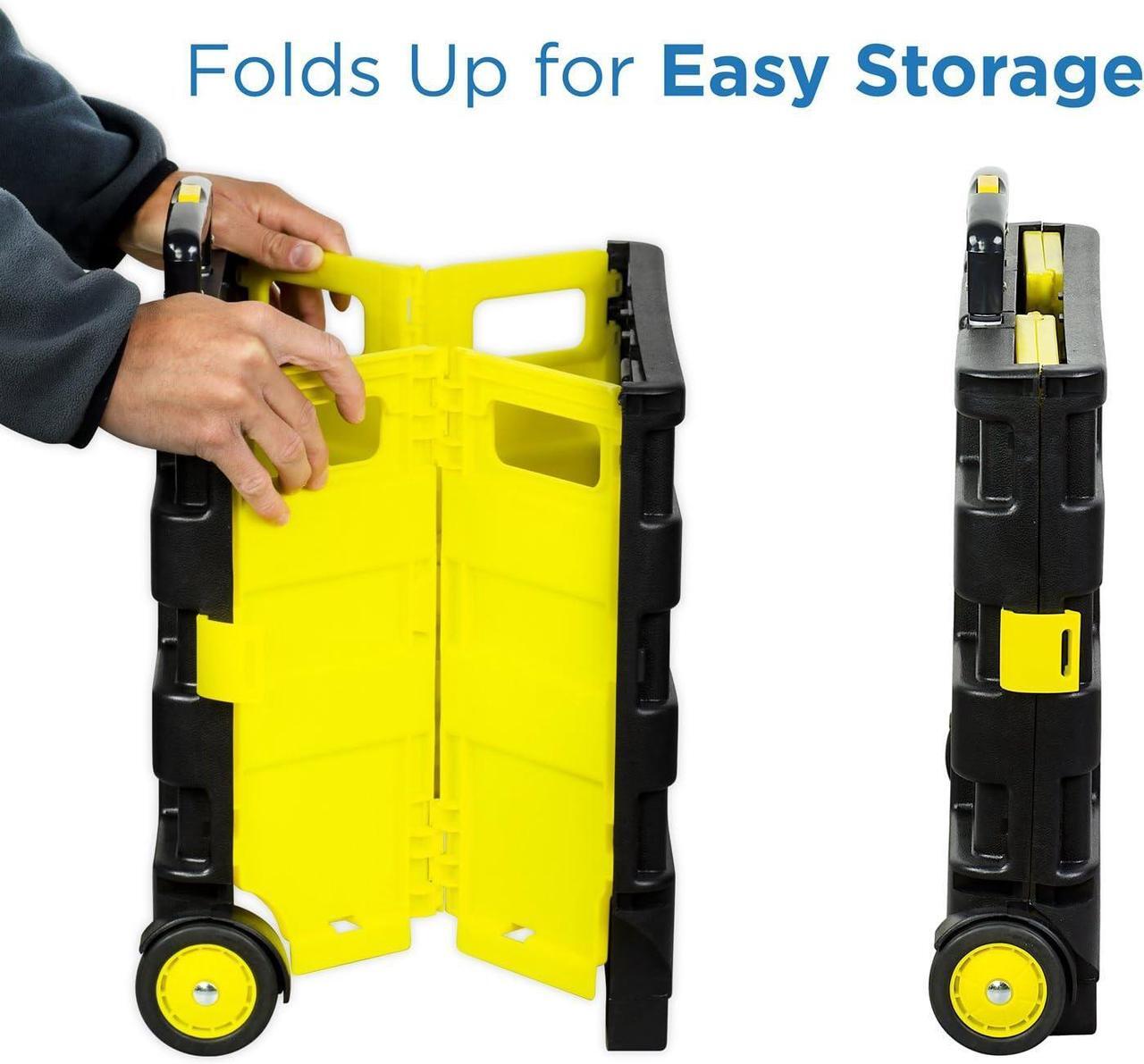 Alt view image 6 of 7 - Mount-It! Rolling Utility Cart with Lid, Folding Collapsible Crate on Wheels, 55 lb Capacity, Portable Handcart for Groceries, Office, Teacher, and Travel Use