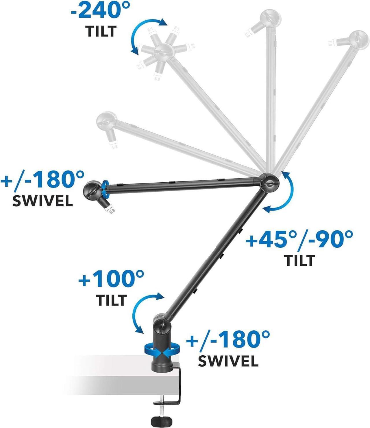 Alt view image 6 of 7 - MOUNT-IT! Adjustable Microphone Boom Arm [3/8 to 5/8 Screw Adapter] Suspension Scissor Mic Stand, Desk Mount For Blue Snowball, Yeti, & Other Studio and Gaming Microphones (With Cable Management)