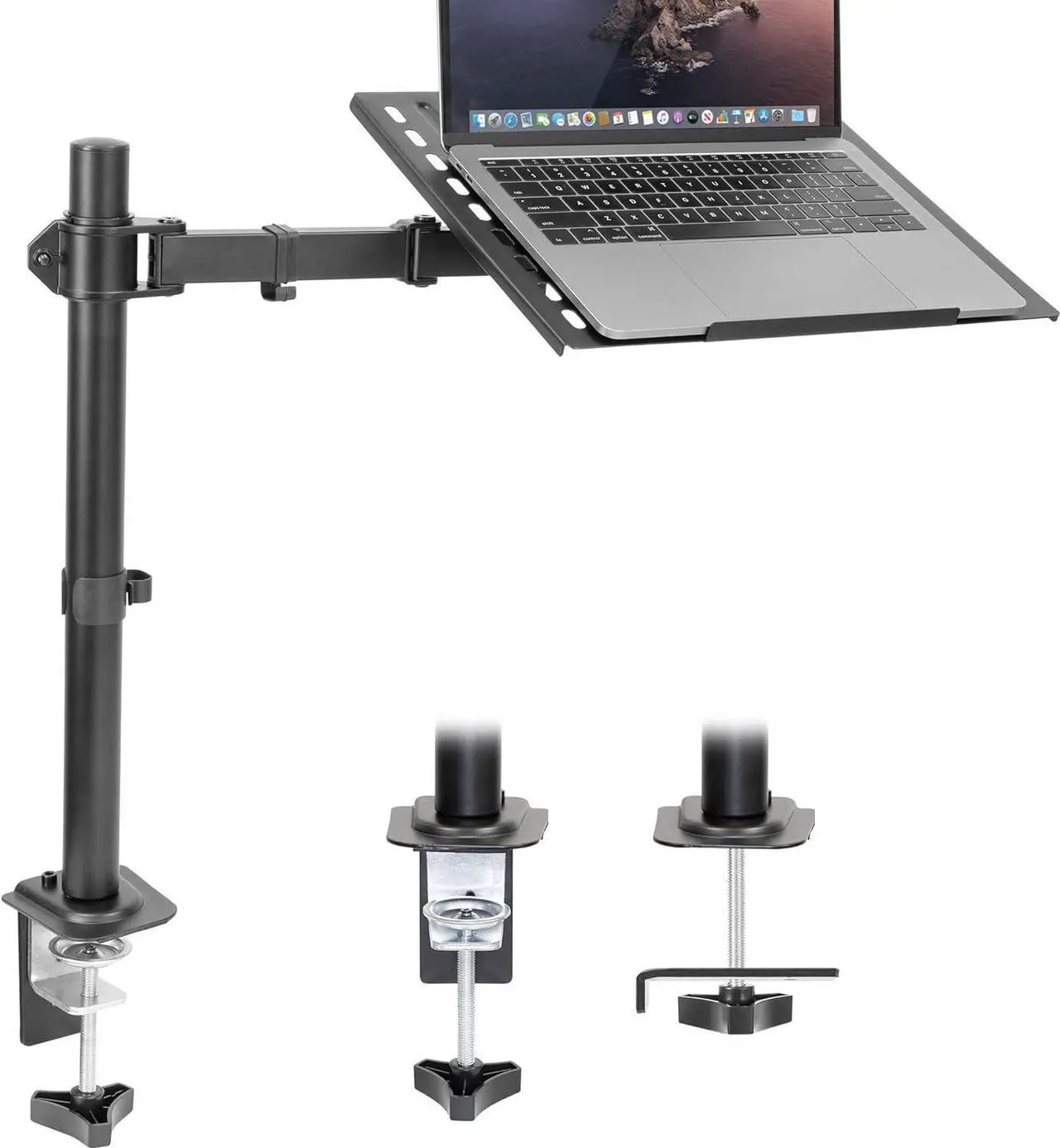 Main image of Mount-It! Laptop Desk Mount, Fully Adjustable Ergonomic Laptop Arm with Vented Tray, Cable Management, Clamp and Grommet Base, Fits Laptops up to 17 Inches, Black