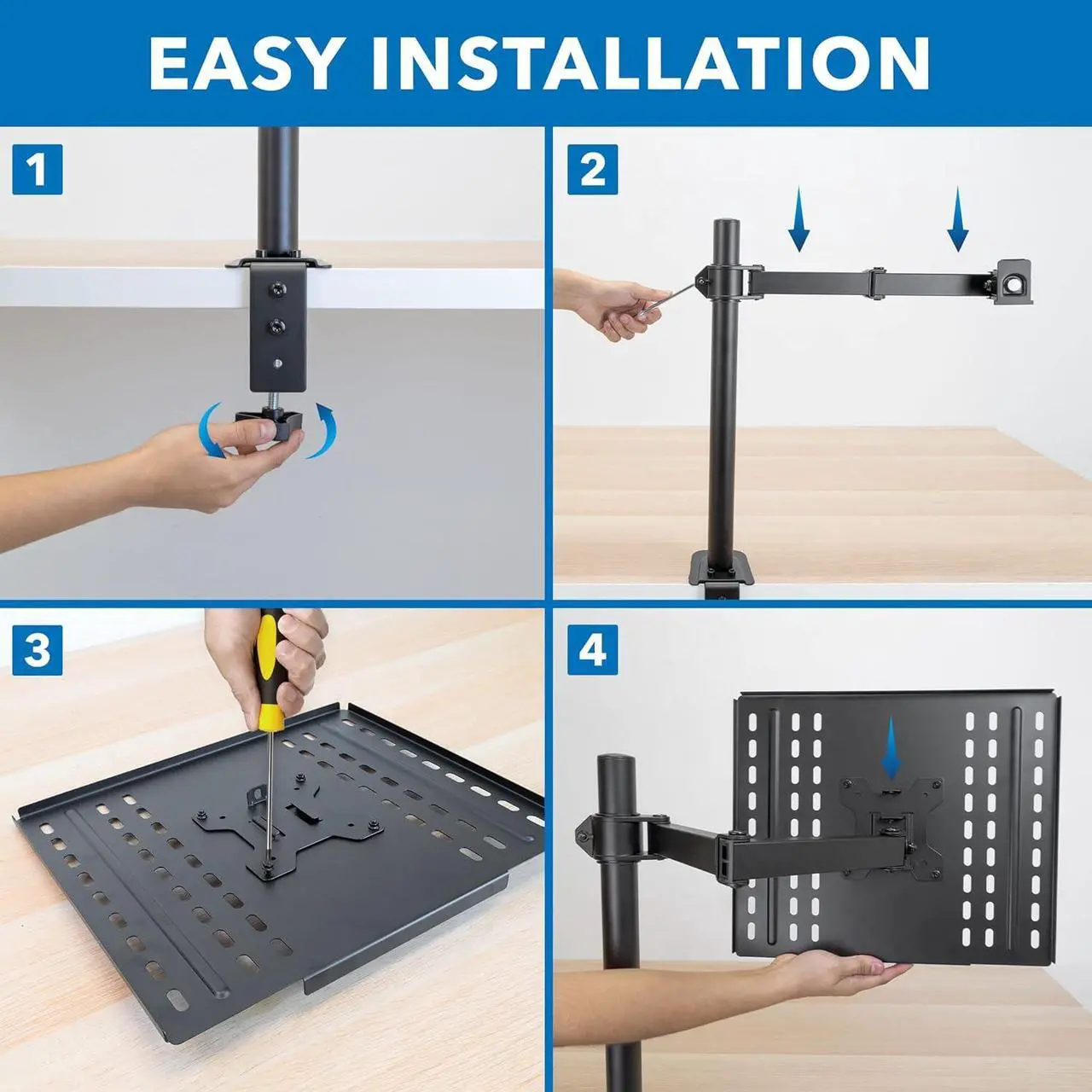Alt view image 5 of 7 - Mount-It! Laptop Desk Mount, Fully Adjustable Ergonomic Laptop Arm with Vented Tray, Cable Management, Clamp and Grommet Base, Fits Laptops up to 17 Inches, Black