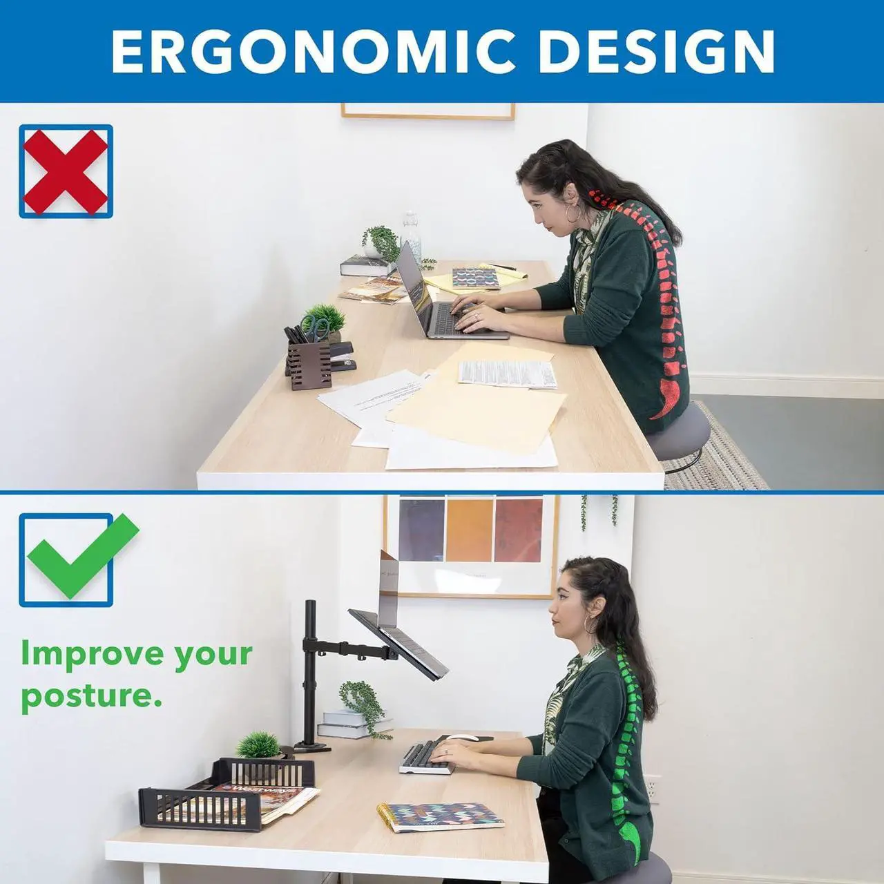 Alt view image 6 of 7 - Mount-It! Laptop Desk Mount, Fully Adjustable Ergonomic Laptop Arm with Vented Tray, Cable Management, Clamp and Grommet Base, Fits Laptops up to 17 Inches, Black