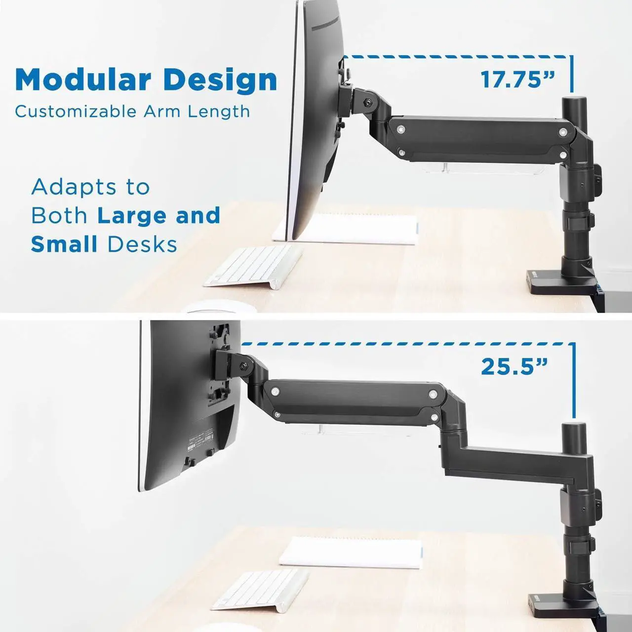 Alt view image 7 of 7 - Mount-It! Ultrawide Monitor Arm, Heavy Duty 34 Inch Monitor Desk Mount for Screens up to 35 Inch and 33 Lbs, Vesa 100x100 Compatible, Height Adjustable Gas Spring Arm with 2 USB 3.0 and Audio Ports