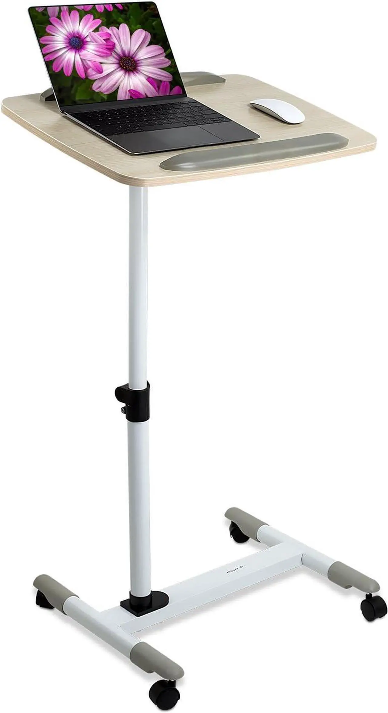 Main image of Mount-It! Rolling Mobile Standing Desk - Small Rolling Desk for Laptop, Over Bed Hospital Medical Tray, Projector Stand, Mobile Music Stand, Height Adjustable Tilting Wood with Lockable Wheels