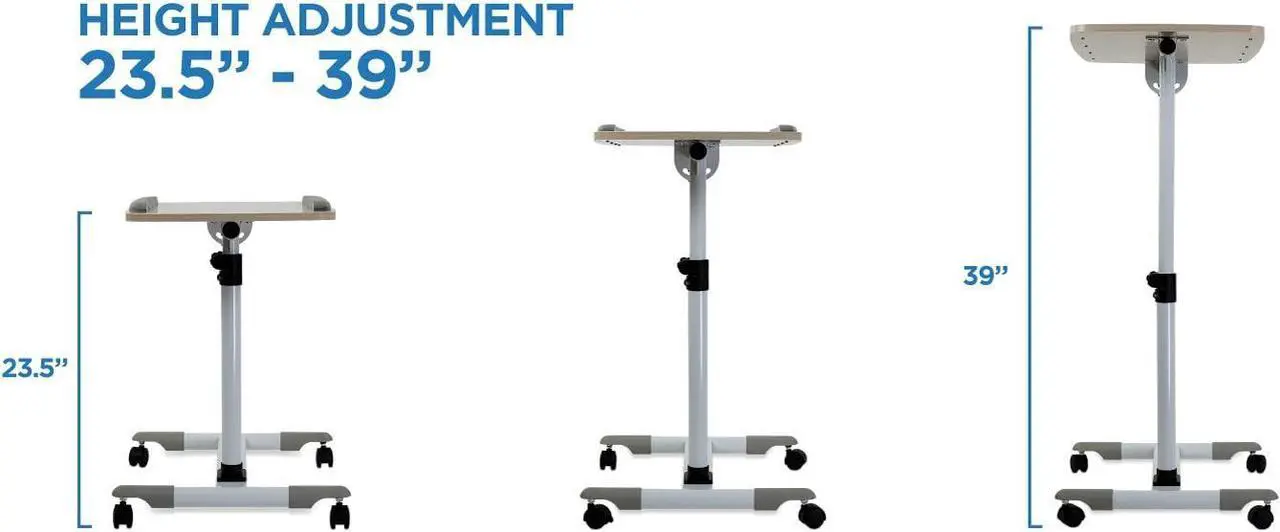 Alt view image 3 of 7 - Mount-It! Rolling Mobile Standing Desk - Small Rolling Desk for Laptop, Over Bed Hospital Medical Tray, Projector Stand, Mobile Music Stand, Height Adjustable Tilting Wood with Lockable Wheels