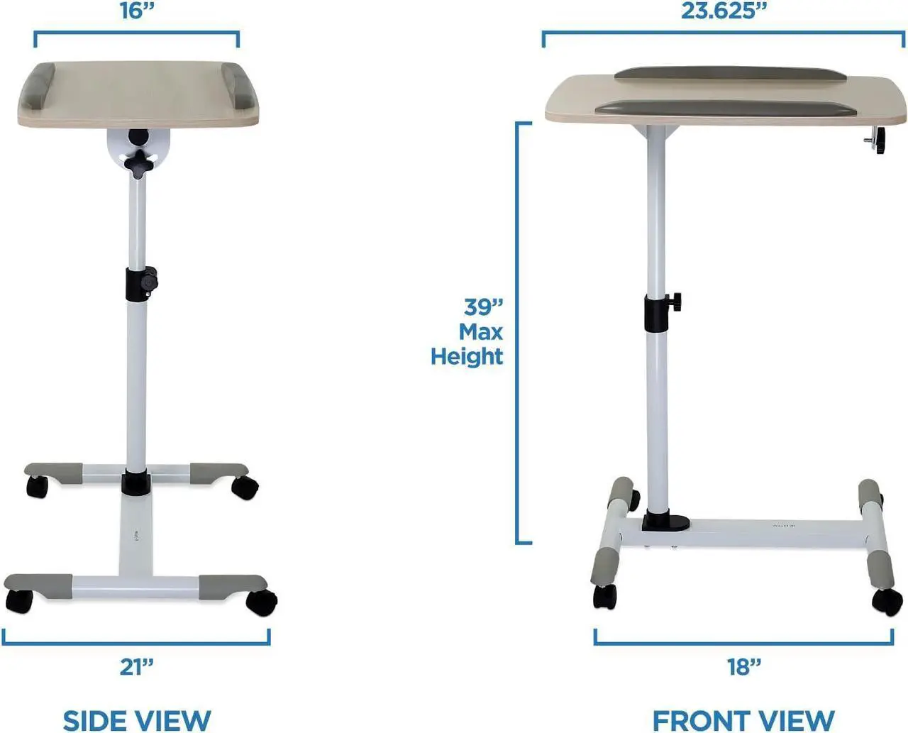 Alt view image 4 of 7 - Mount-It! Rolling Mobile Standing Desk - Small Rolling Desk for Laptop, Over Bed Hospital Medical Tray, Projector Stand, Mobile Music Stand, Height Adjustable Tilting Wood with Lockable Wheels